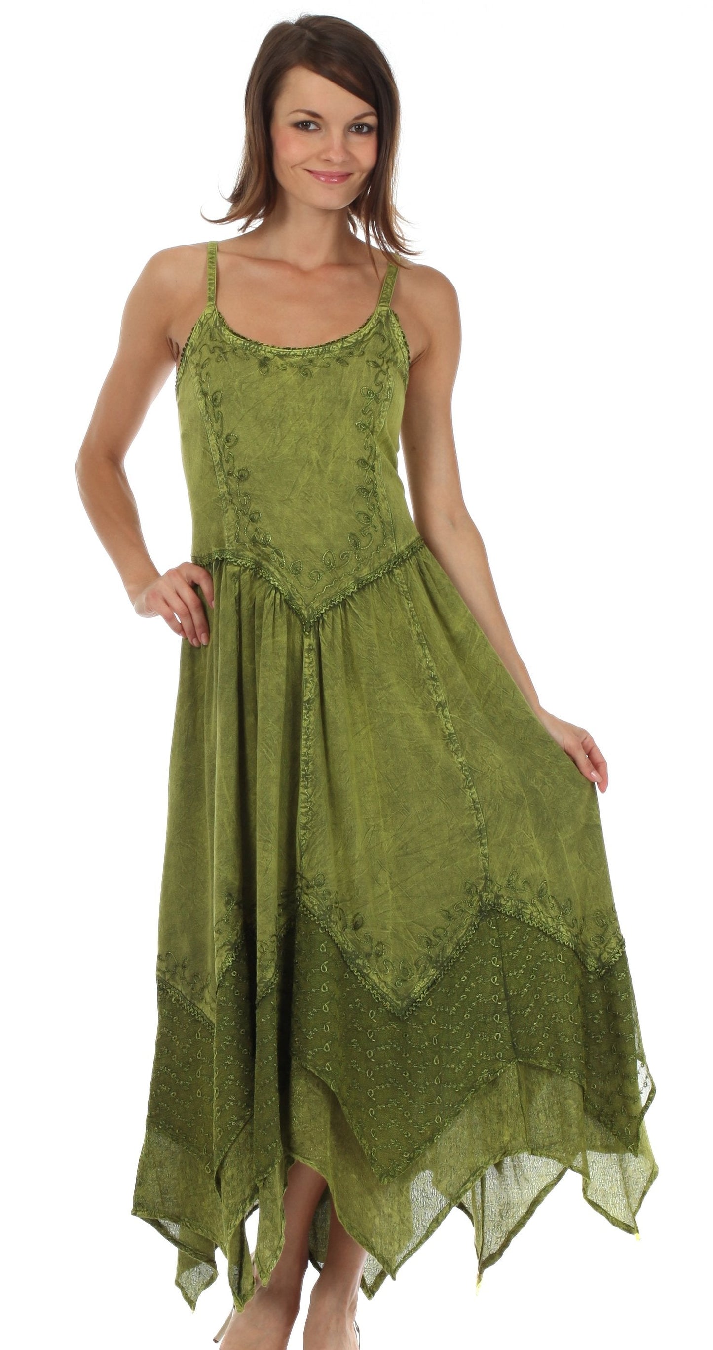 Sakkas Rayon Embroidered Stonewashed Adjustable Spaghetti Straps Long Dress - Concordia Style Boutique
