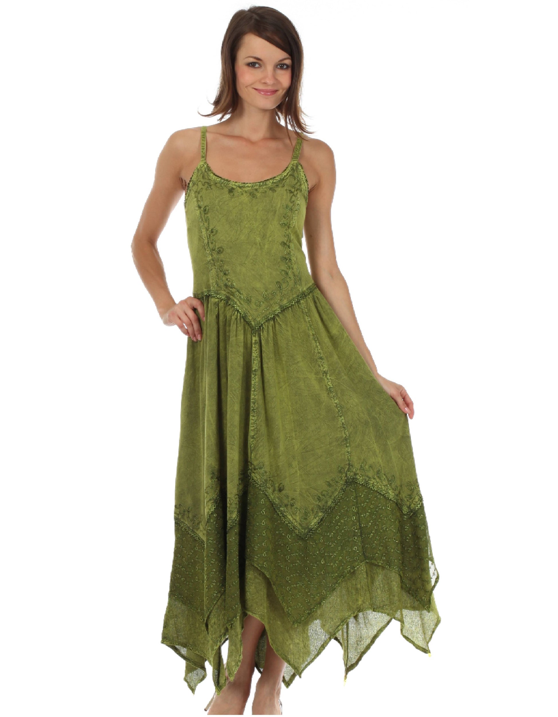 Sakkas Rayon Embroidered Stonewashed Adjustable Spaghetti Straps Long Dress - Concordia Style Boutique