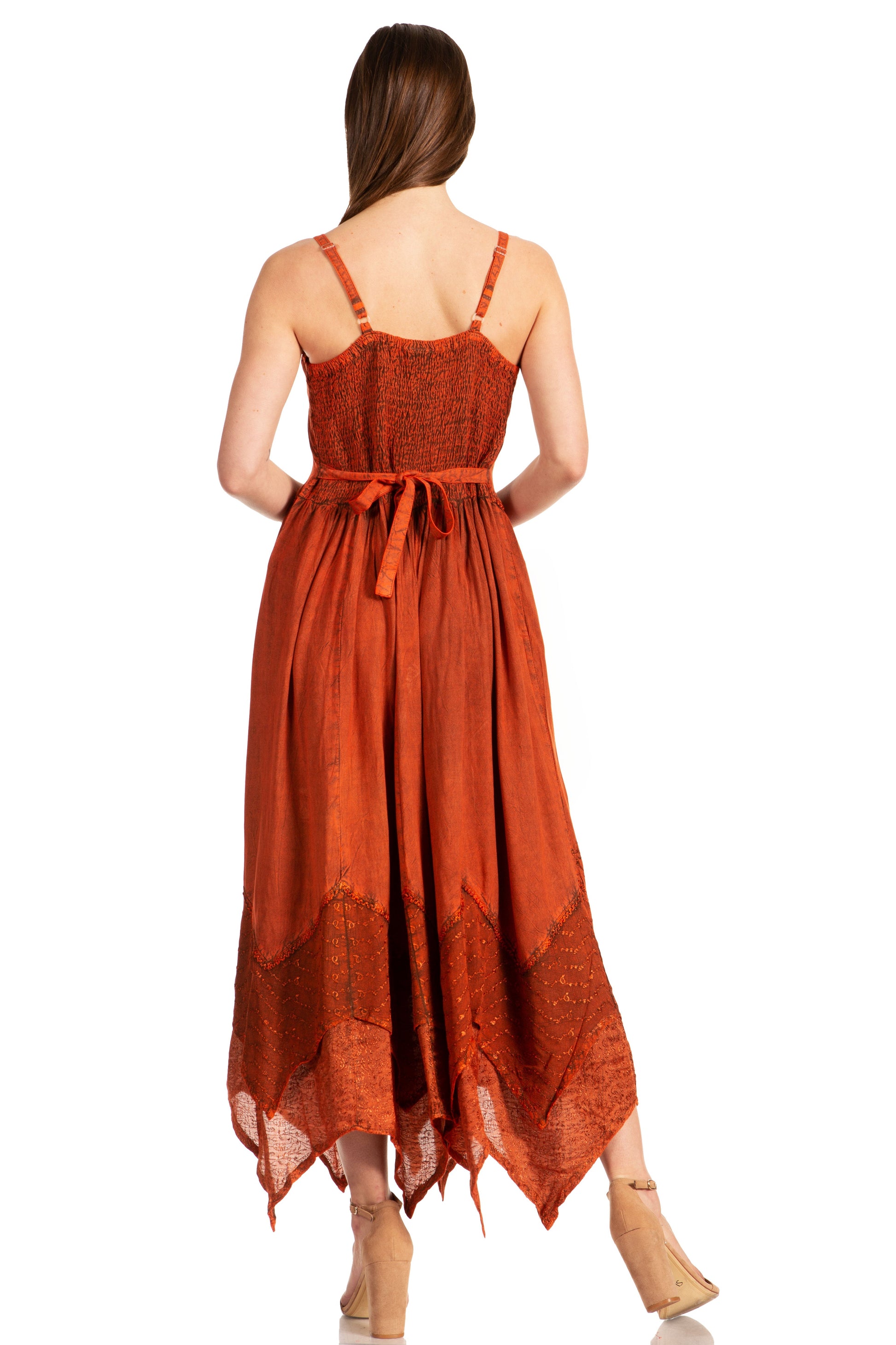 Sakkas Rayon Embroidered Stonewashed Adjustable Spaghetti Straps Long Dress - Concordia Style Boutique