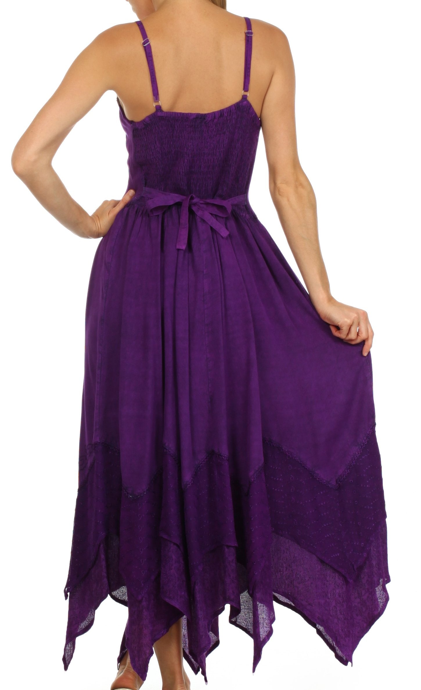 Sakkas Rayon Embroidered Stonewashed Adjustable Spaghetti Straps Long Dress - Concordia Style Boutique