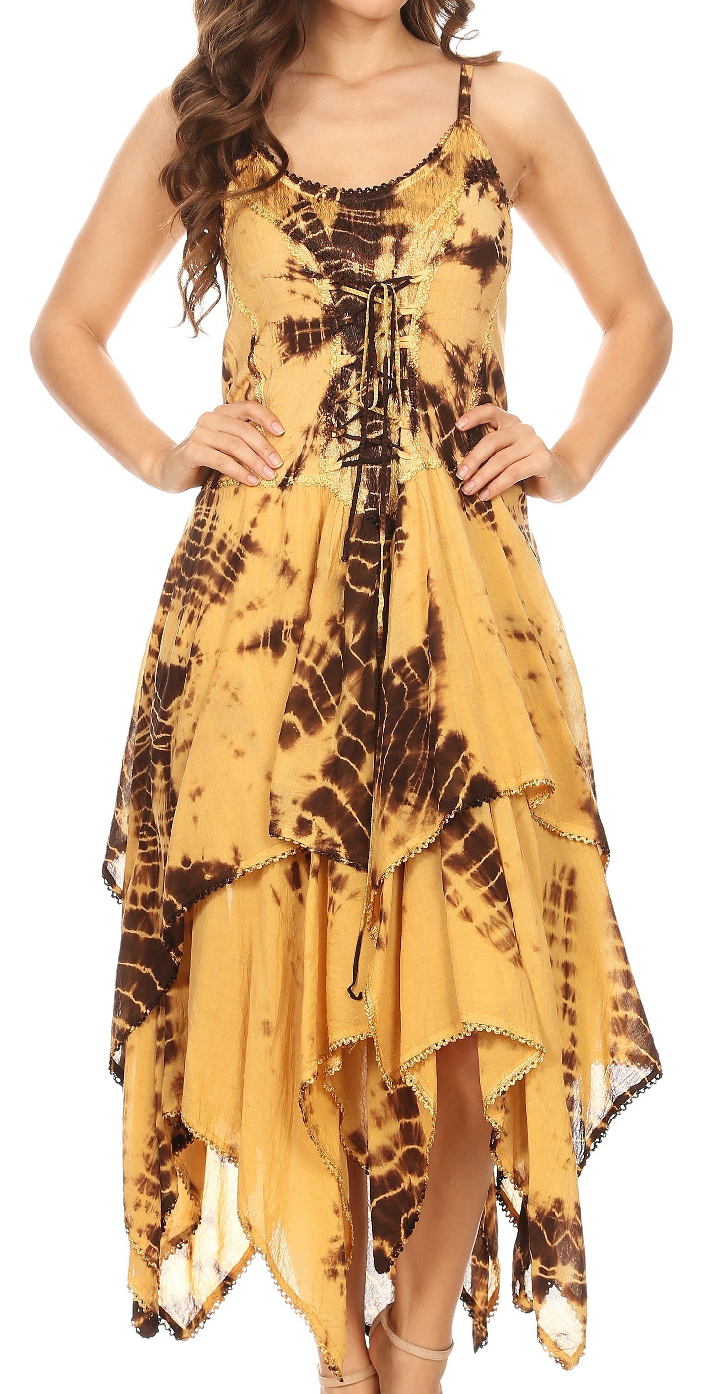Sakkas Annabella Corset Bodice Handkerchief Hem Dress - Concordia Style Boutique
