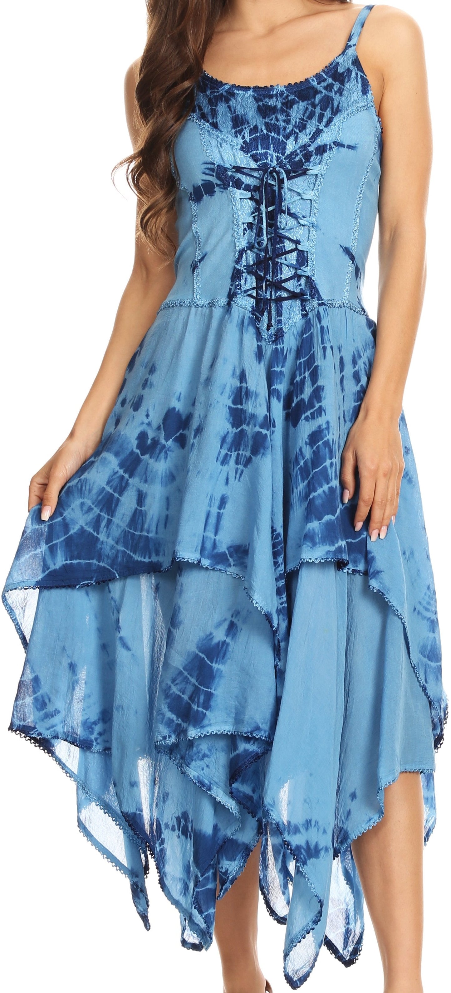 Sakkas Annabella Corset Bodice Handkerchief Hem Dress - Concordia Style Boutique