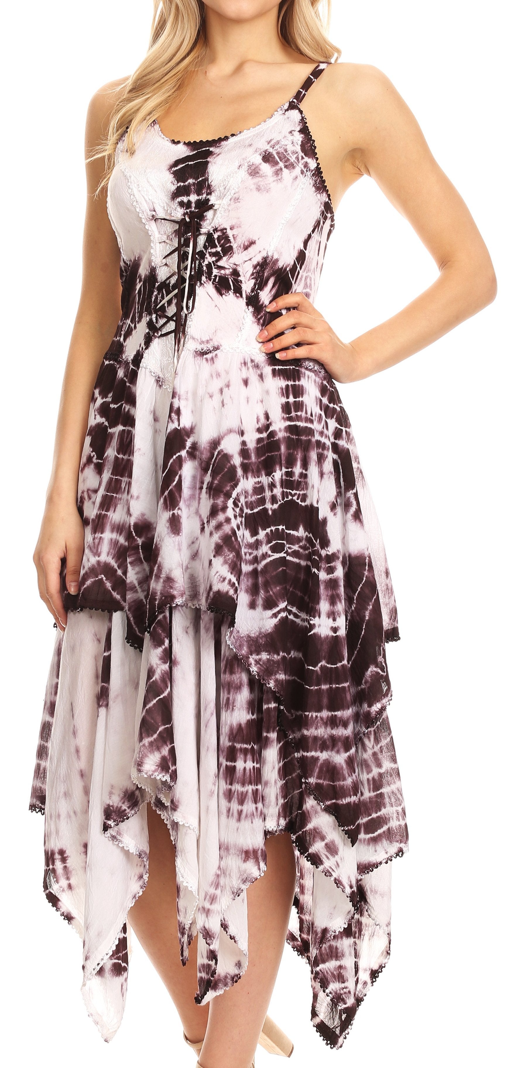 Sakkas Annabella Corset Bodice Handkerchief Hem Dress - Concordia Style Boutique