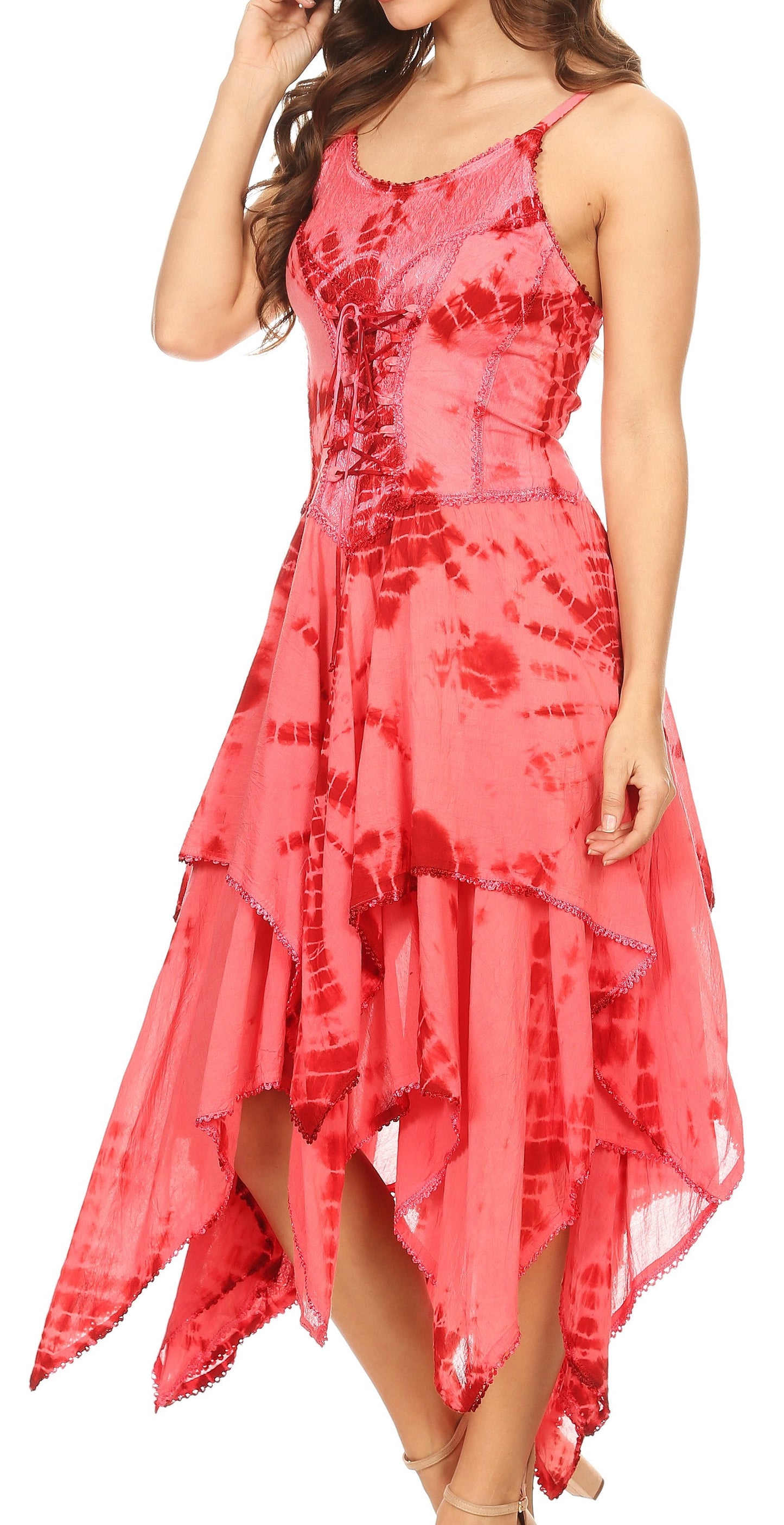 Sakkas Annabella Corset Bodice Handkerchief Hem Dress - Concordia Style Boutique