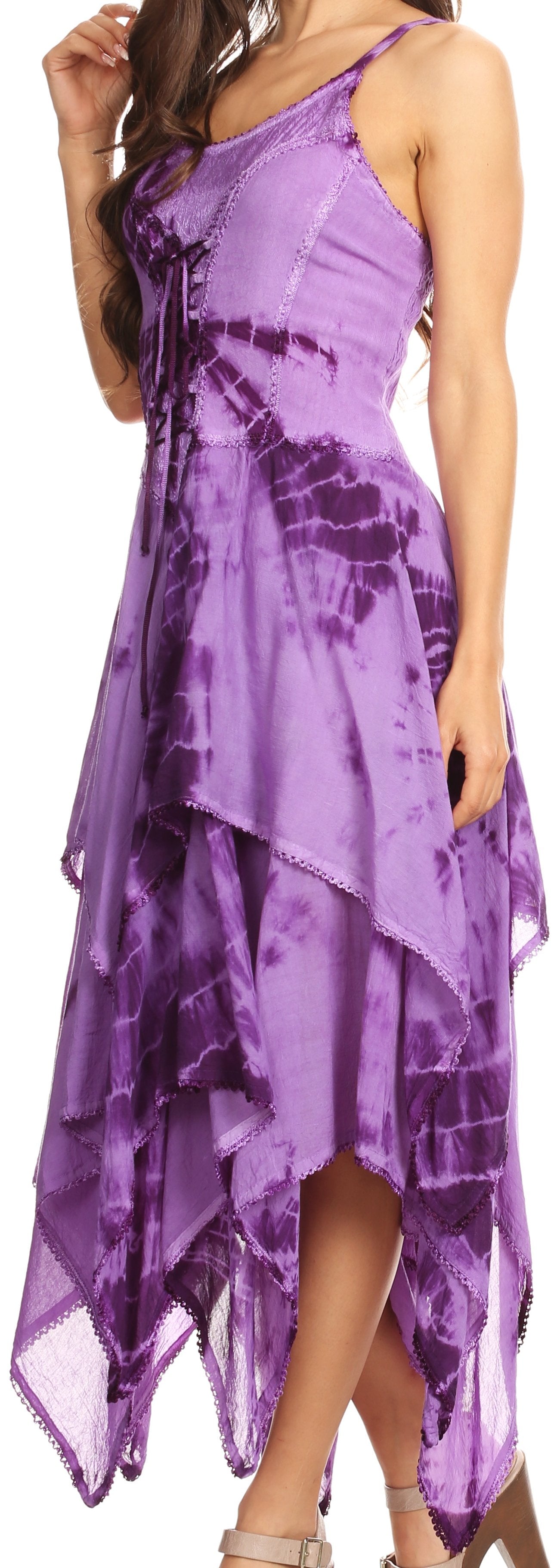 Sakkas Annabella Corset Bodice Handkerchief Hem Dress - Concordia Style Boutique