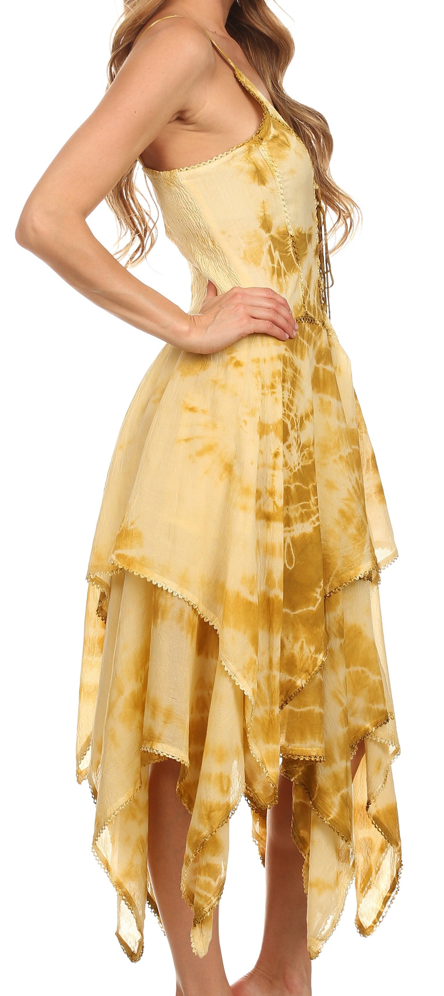 Sakkas Annabella Corset Bodice Handkerchief Hem Dress - Concordia Style Boutique