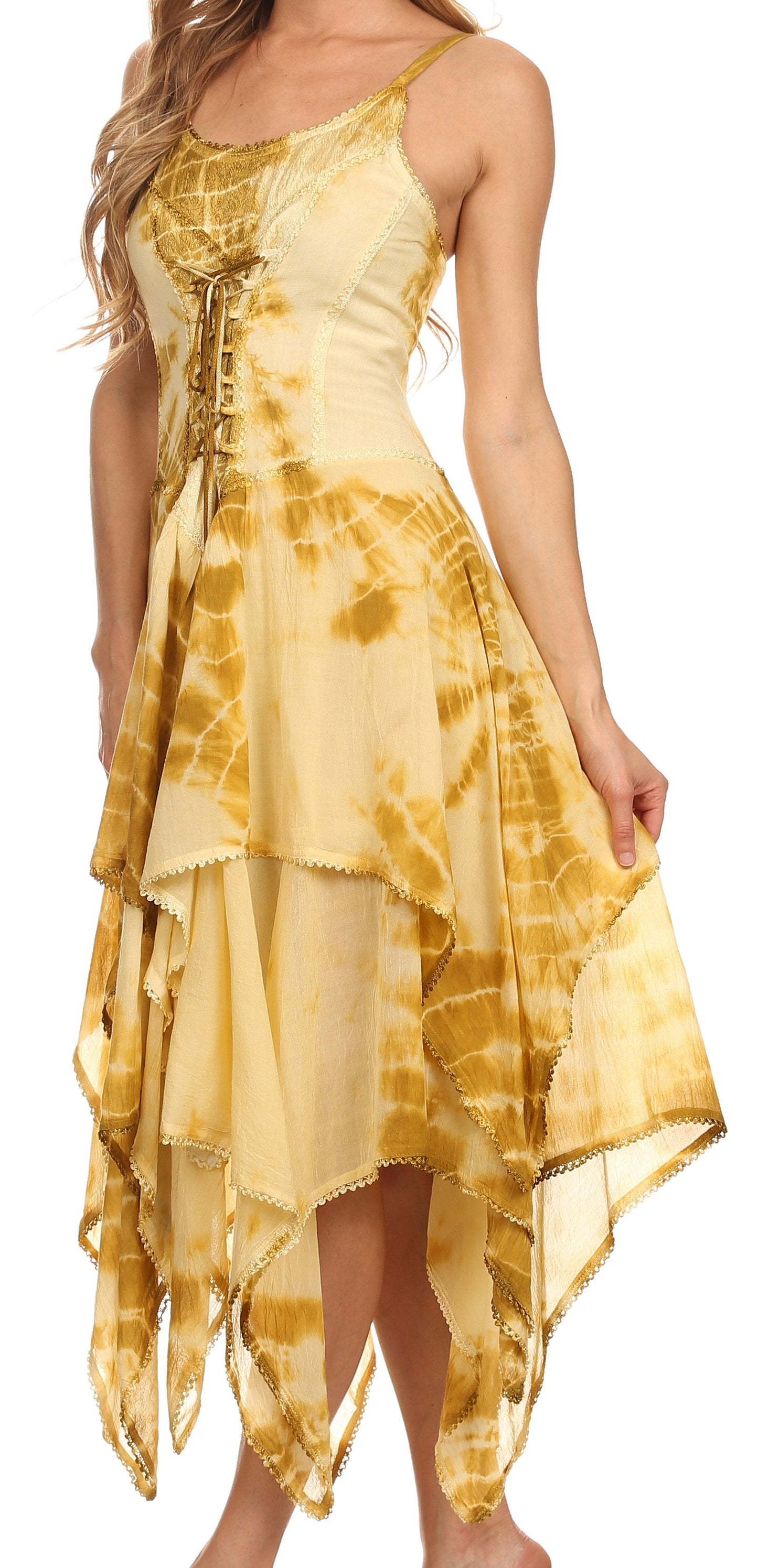 Sakkas Annabella Corset Bodice Handkerchief Hem Dress - Concordia Style Boutique