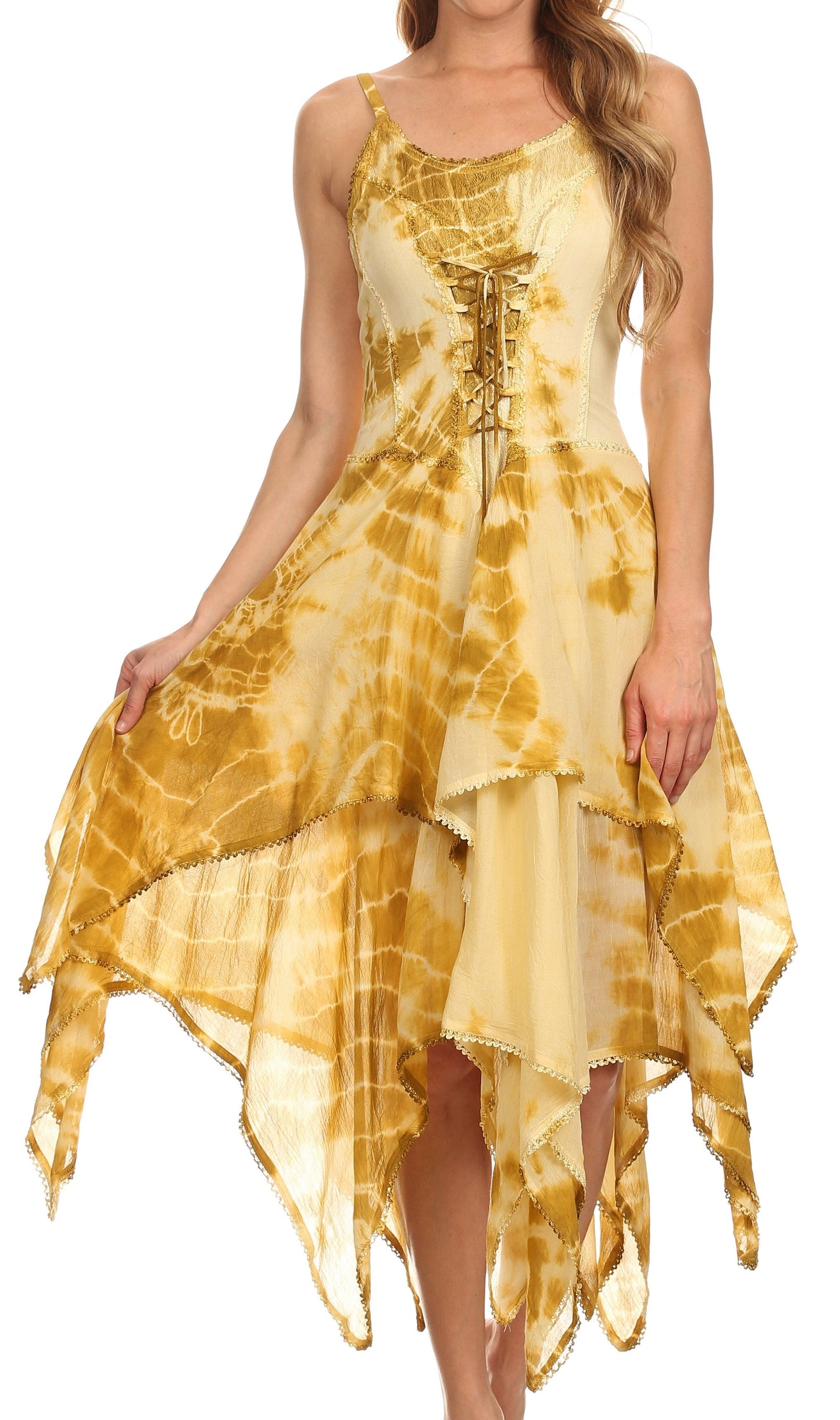 Sakkas Annabella Corset Bodice Handkerchief Hem Dress - Concordia Style Boutique