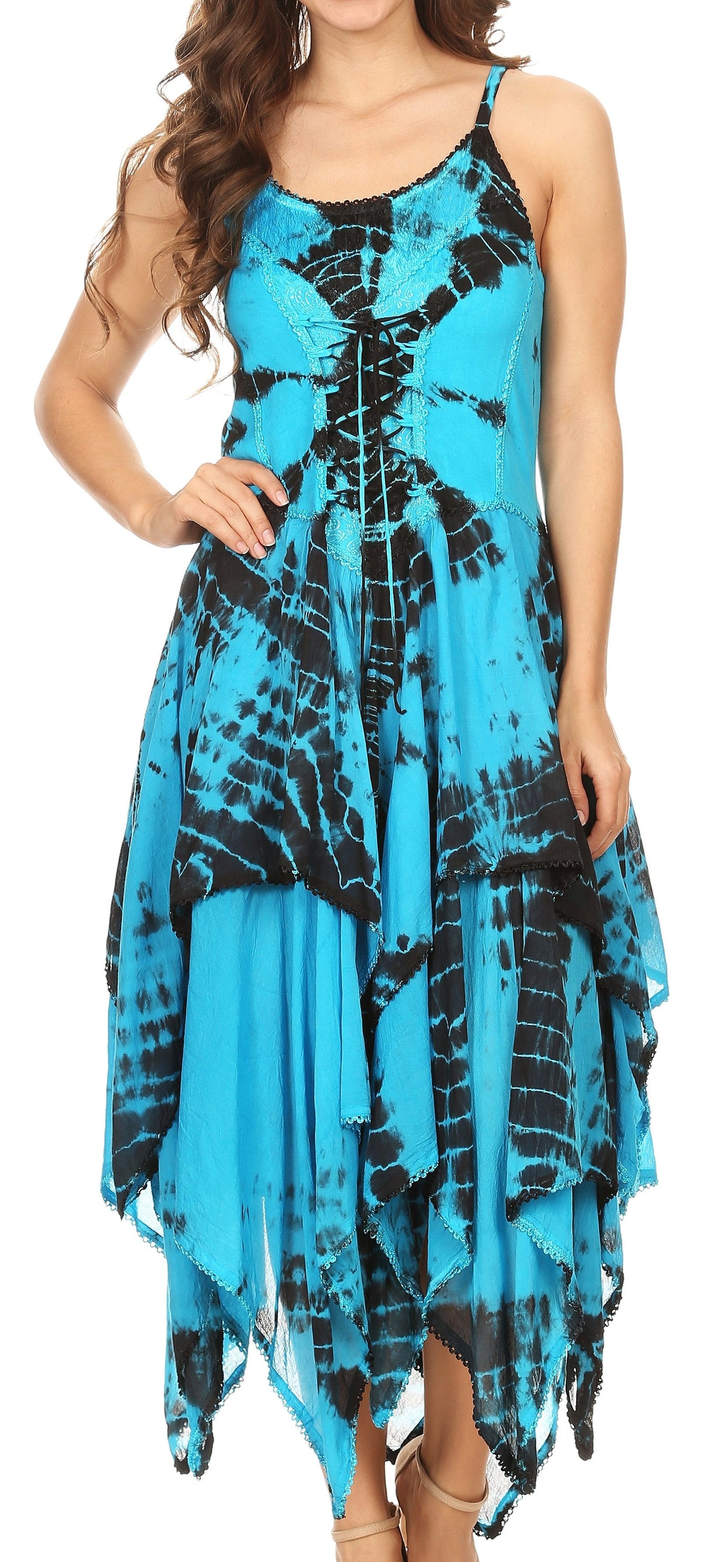 Sakkas Annabella Corset Bodice Handkerchief Hem Dress - Concordia Style Boutique