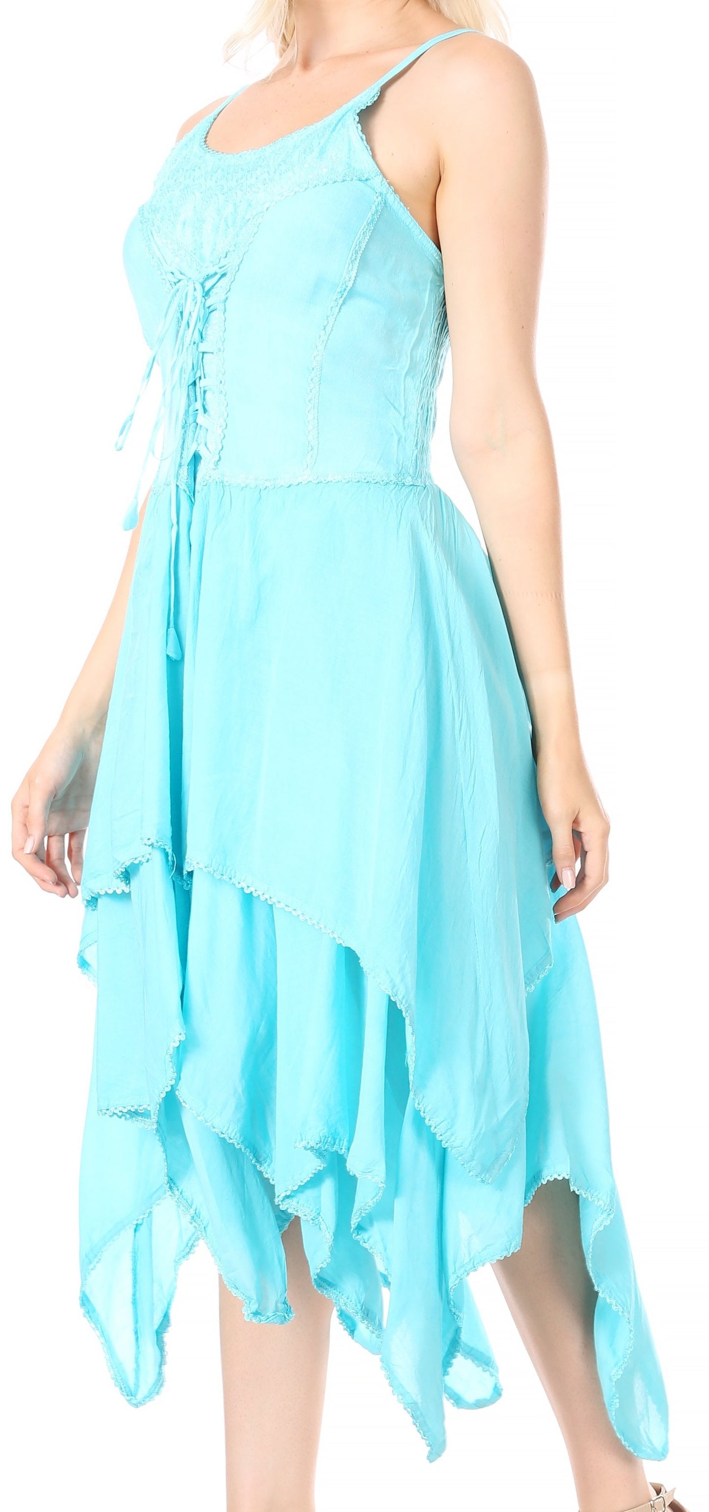 Sakkas Lady Mary Jacquard Corset Style Bodice Lightweight Handkerchief Hem Dress - Concordia Style Boutique