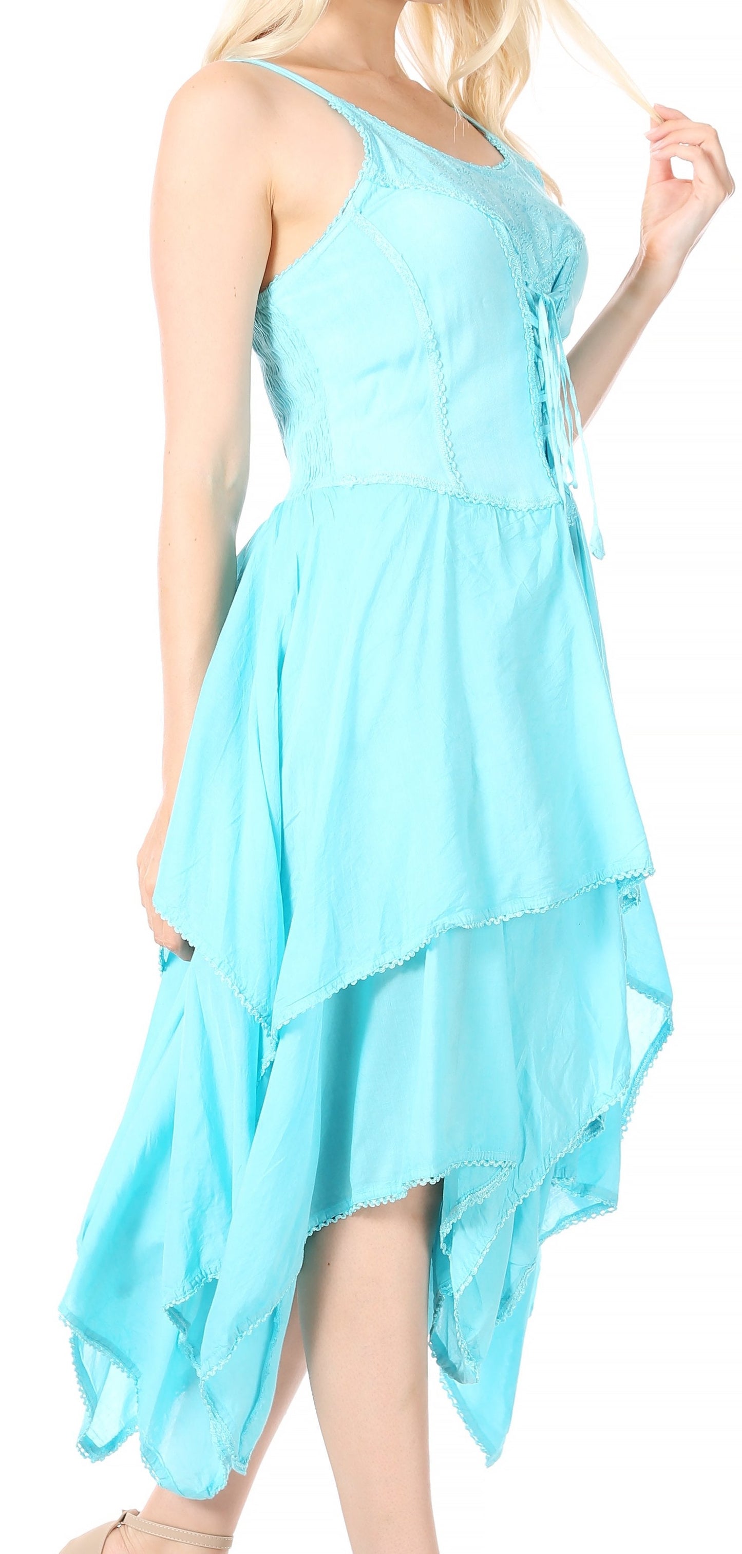 Sakkas Lady Mary Jacquard Corset Style Bodice Lightweight Handkerchief Hem Dress - Concordia Style Boutique