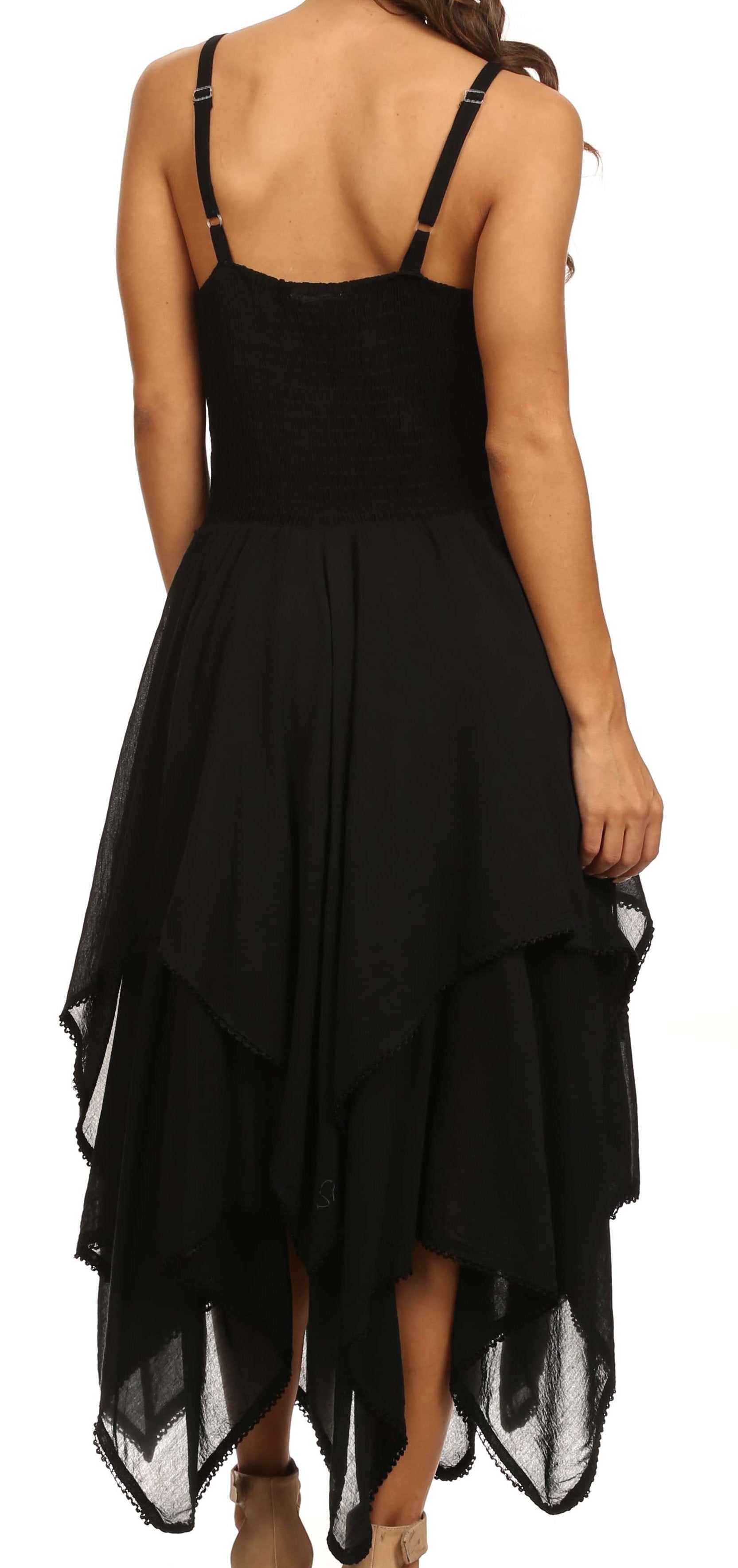 Sakkas Lady Mary Jacquard Corset Style Bodice Lightweight Handkerchief Hem Dress - Concordia Style Boutique