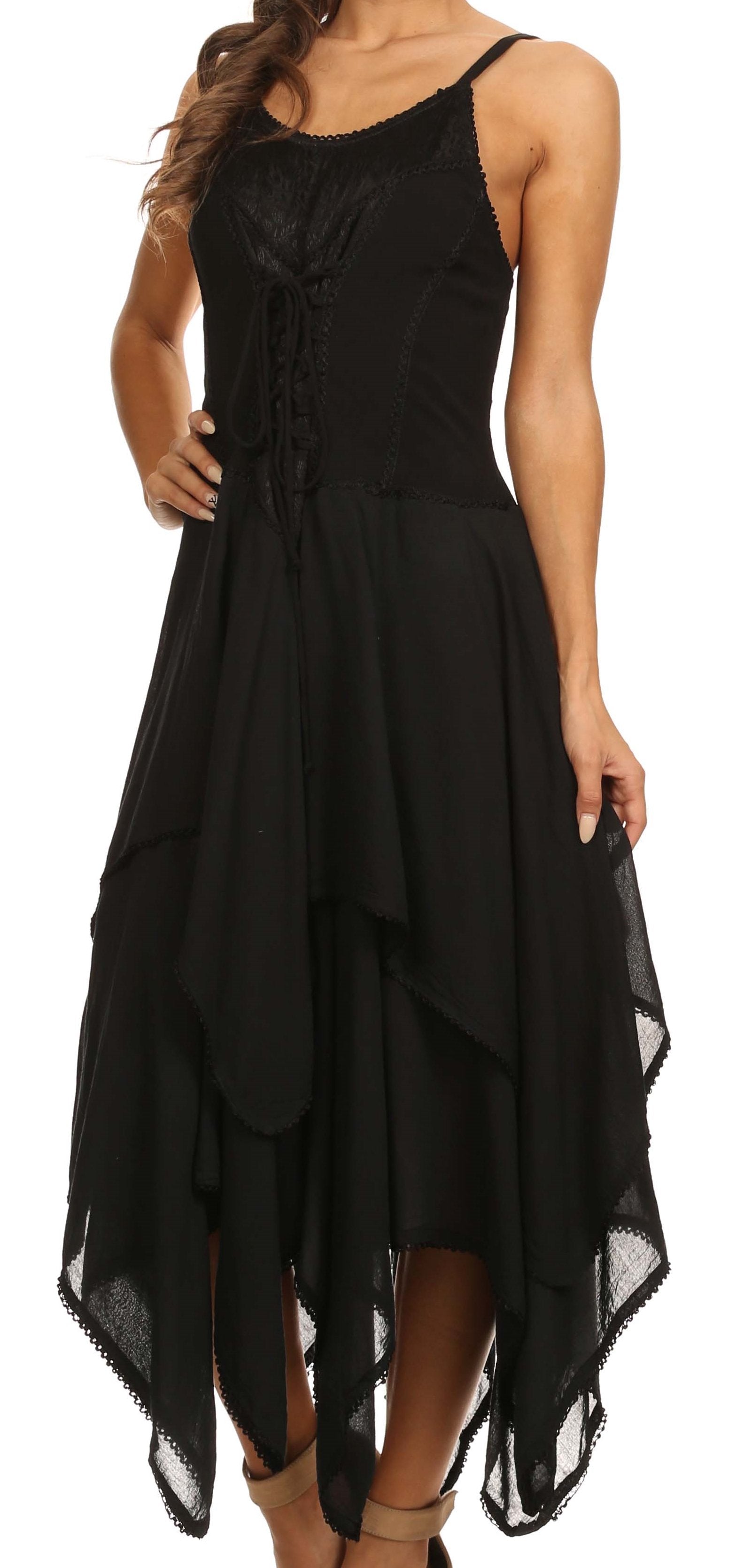 Sakkas Lady Mary Jacquard Corset Style Bodice Lightweight Handkerchief Hem Dress - Concordia Style Boutique
