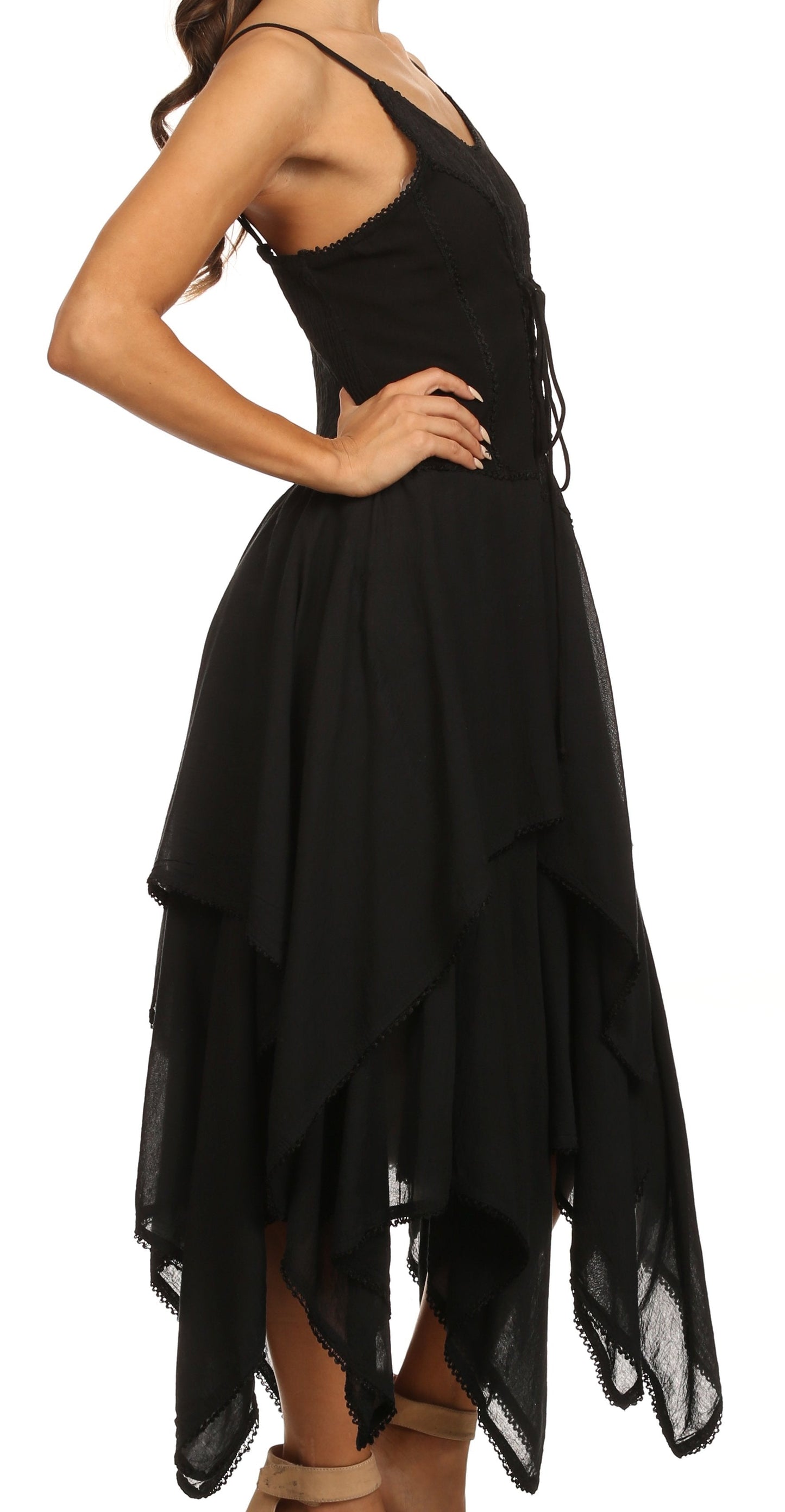 Sakkas Lady Mary Jacquard Corset Style Bodice Lightweight Handkerchief Hem Dress - Concordia Style Boutique