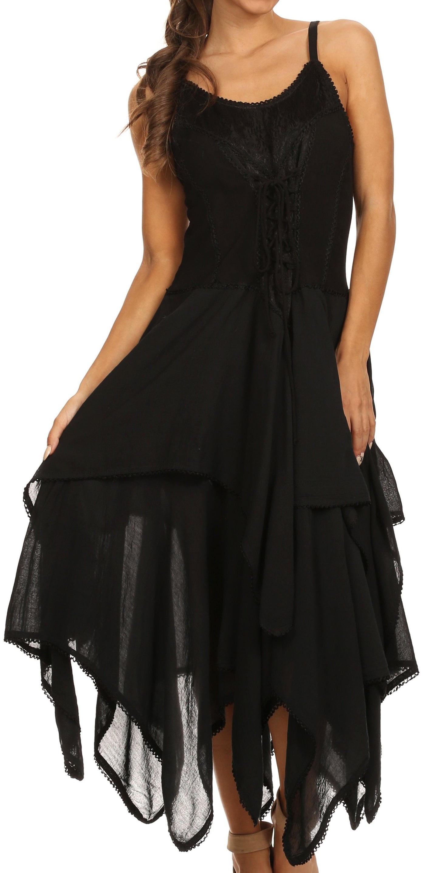 Sakkas Lady Mary Jacquard Corset Style Bodice Lightweight Handkerchief Hem Dress - Concordia Style Boutique