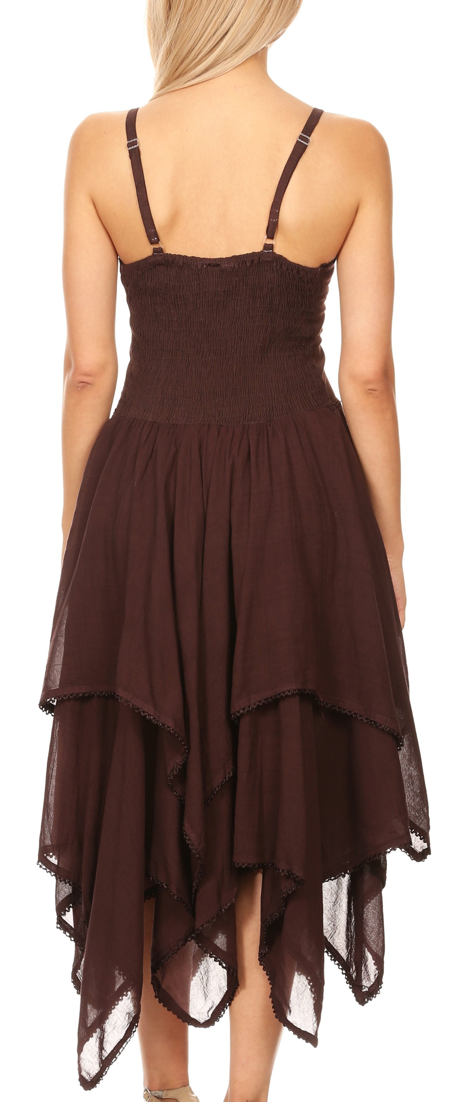 Sakkas Lady Mary Jacquard Corset Style Bodice Lightweight Handkerchief Hem Dress - Concordia Style Boutique