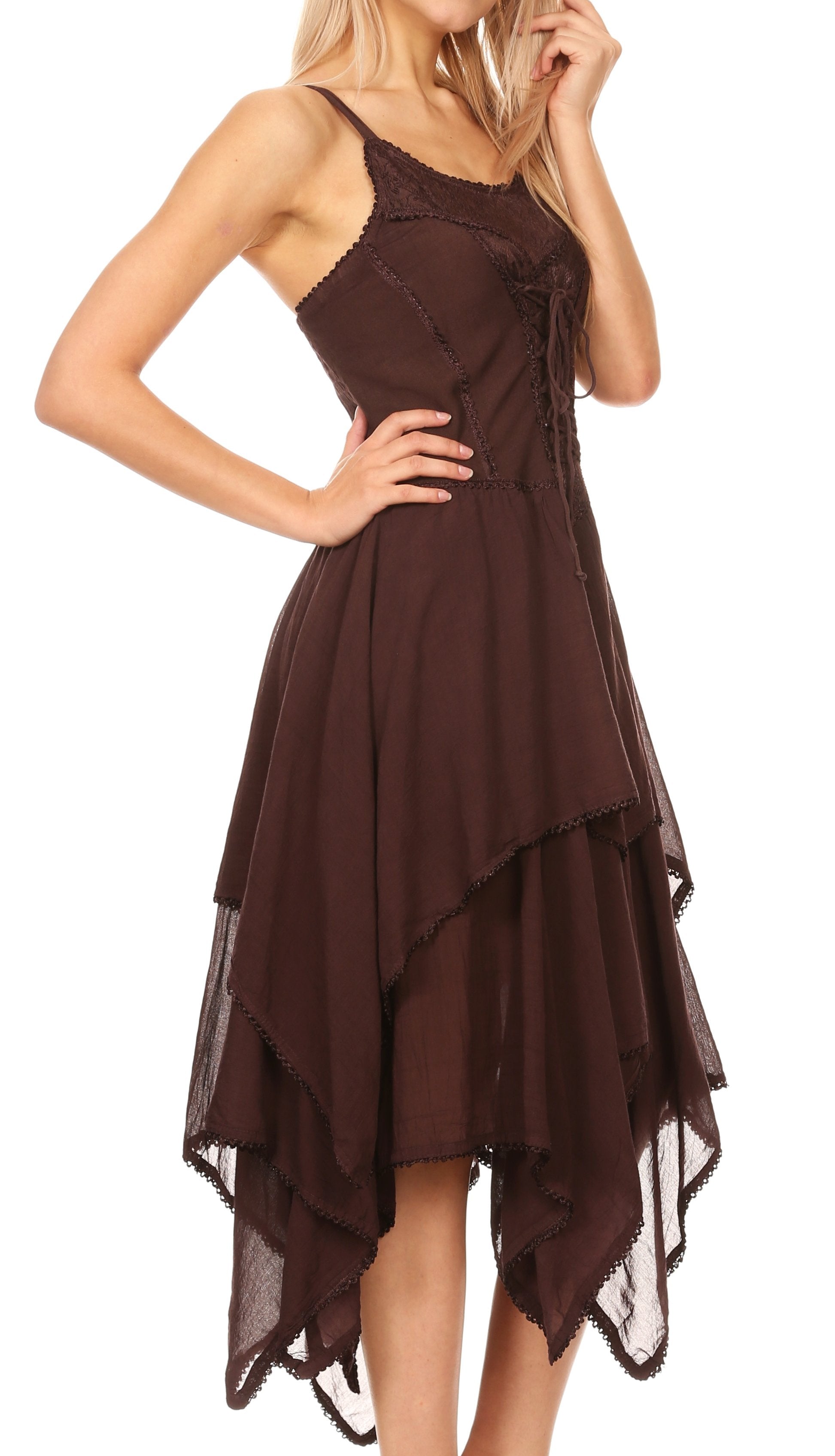 Sakkas Lady Mary Jacquard Corset Style Bodice Lightweight Handkerchief Hem Dress - Concordia Style Boutique