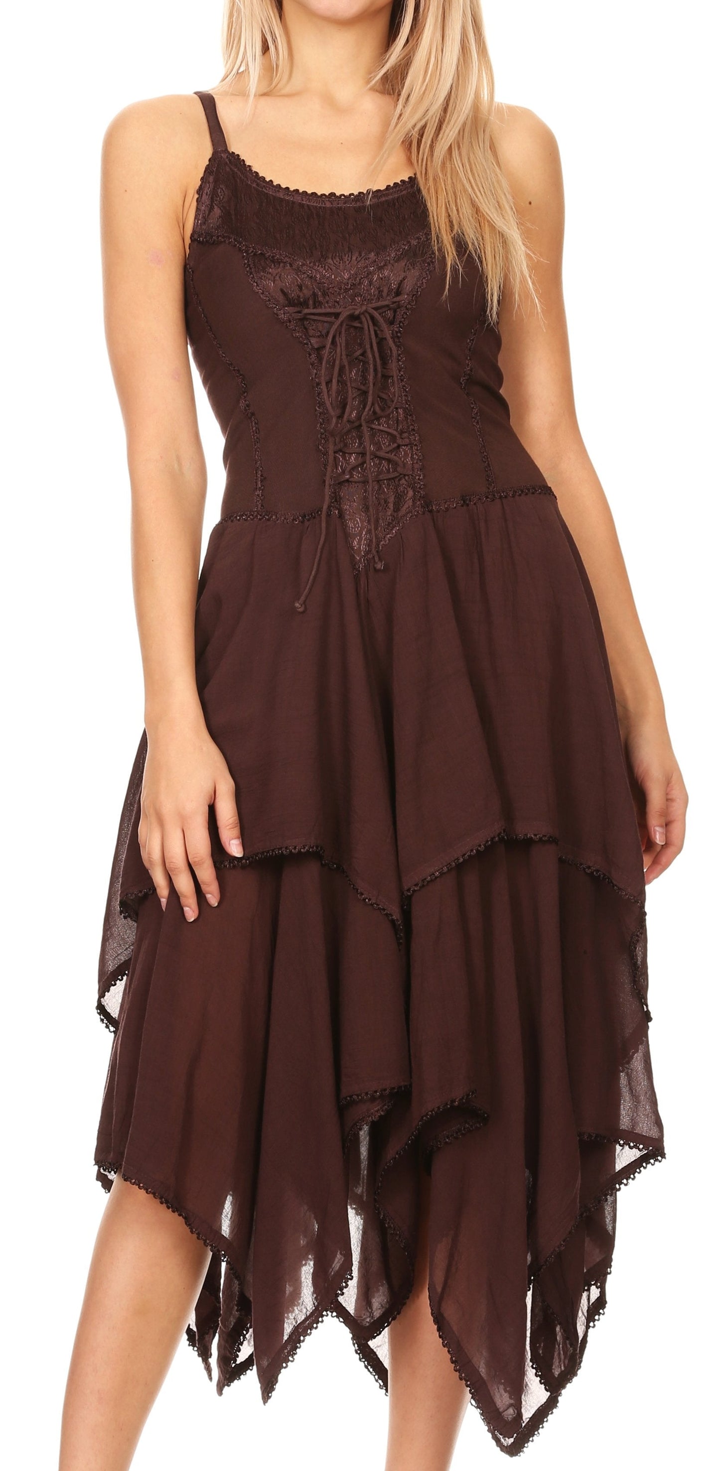 Sakkas Lady Mary Jacquard Corset Style Bodice Lightweight Handkerchief Hem Dress - Concordia Style Boutique