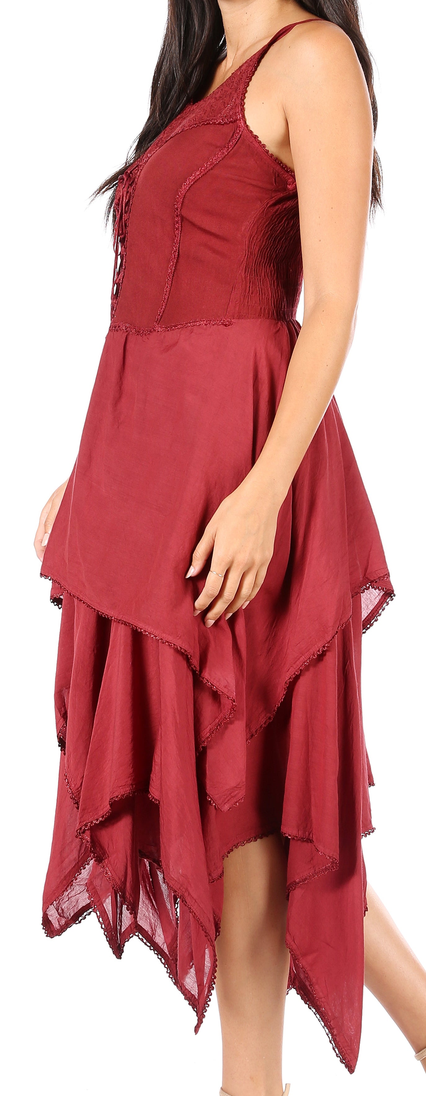 Sakkas Lady Mary Jacquard Corset Style Bodice Lightweight Handkerchief Hem Dress - Concordia Style Boutique