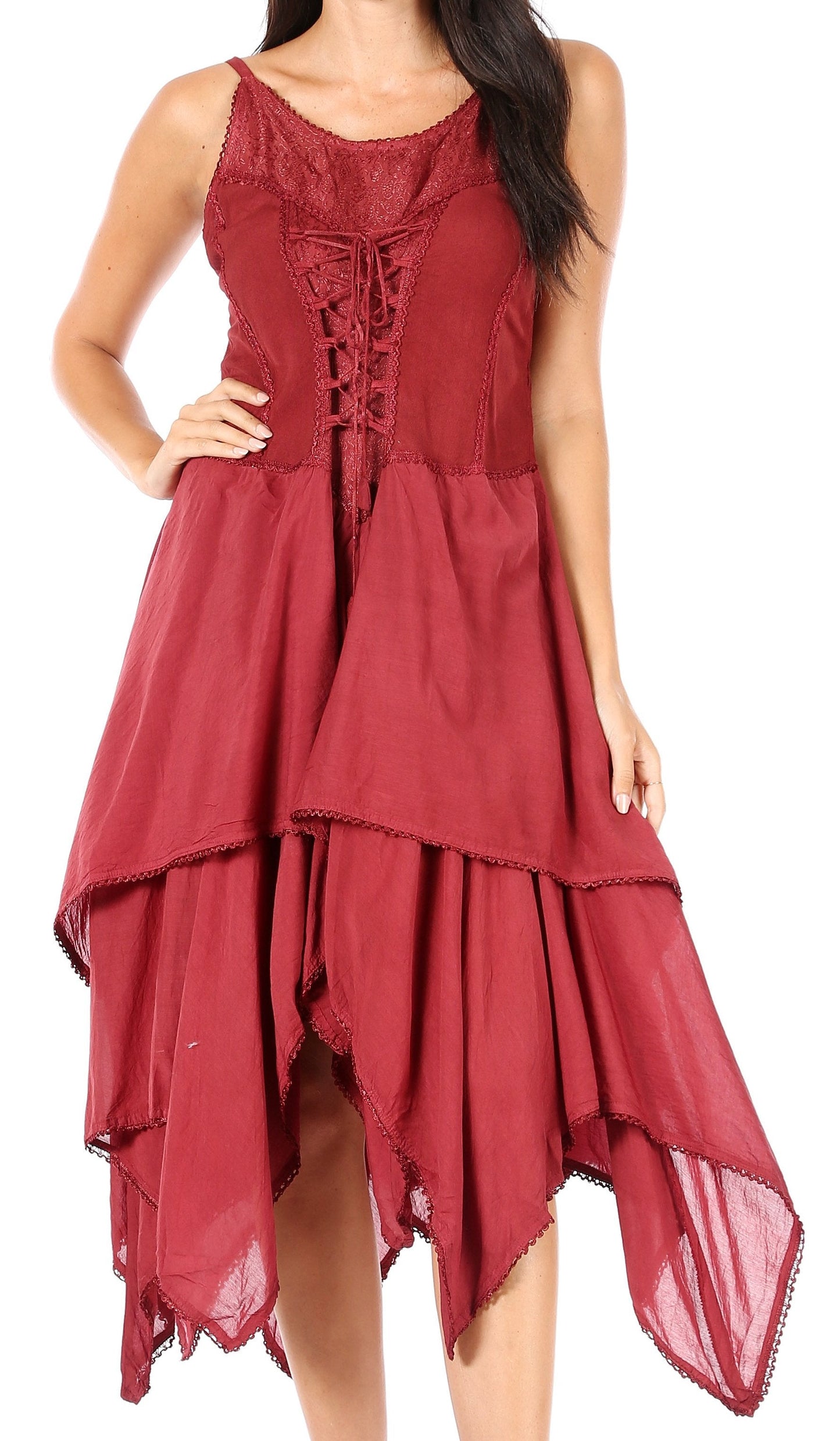 Sakkas Lady Mary Jacquard Corset Style Bodice Lightweight Handkerchief Hem Dress - Concordia Style Boutique