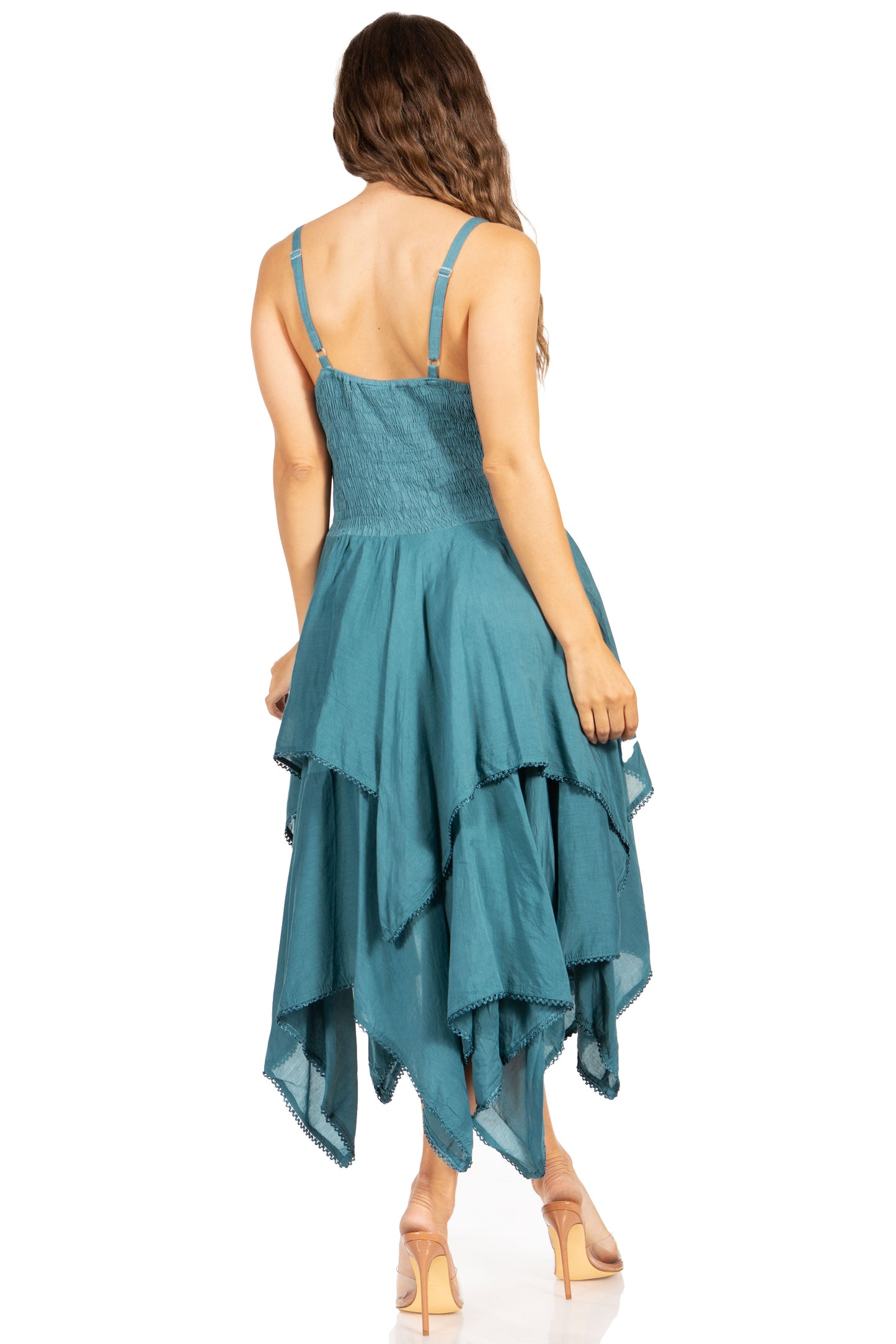 Sakkas Lady Mary Jacquard Corset Style Bodice Lightweight Handkerchief Hem Dress - Concordia Style Boutique