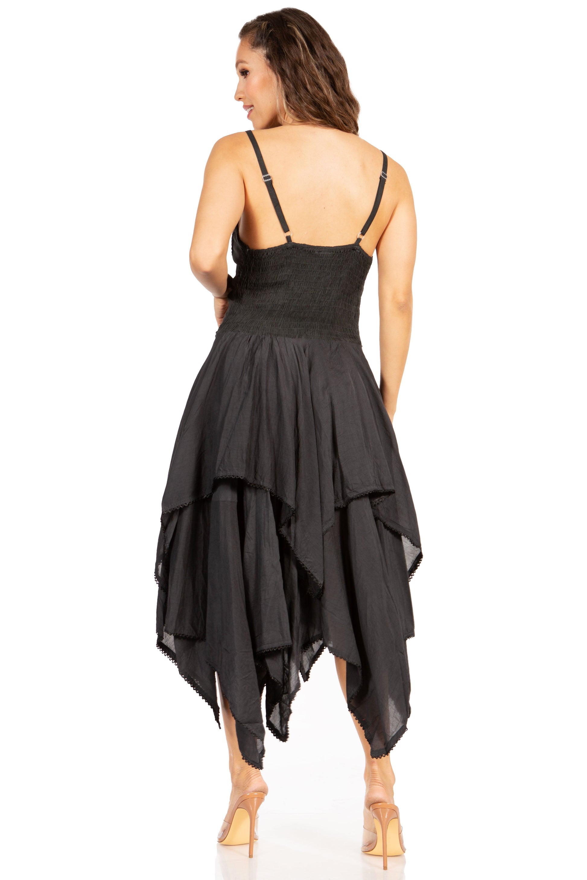 Sakkas Lady Mary Jacquard Corset Style Bodice Lightweight Handkerchief Hem Dress - Concordia Style Boutique