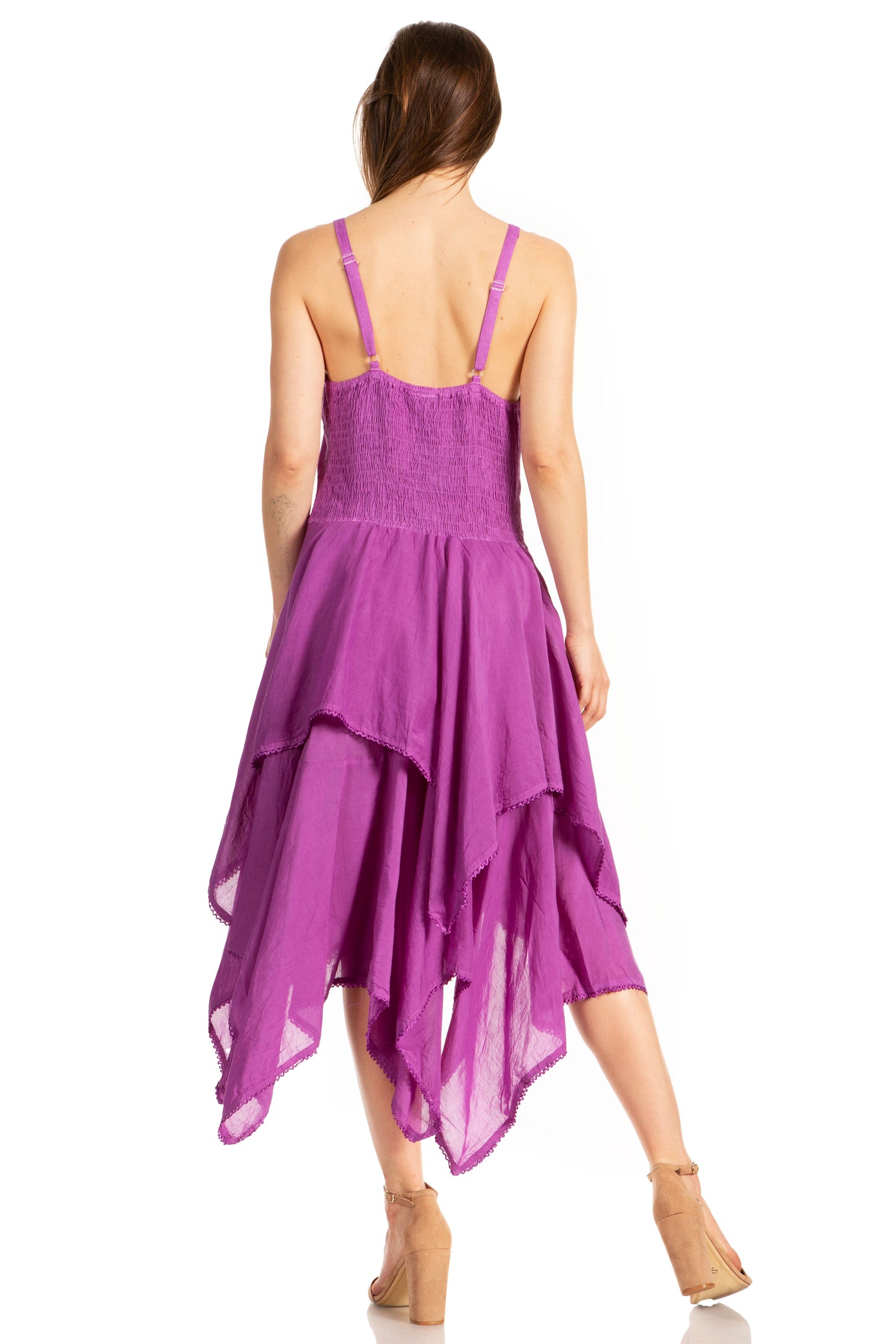 Sakkas Lady Mary Jacquard Corset Style Bodice Lightweight Handkerchief Hem Dress - Concordia Style Boutique