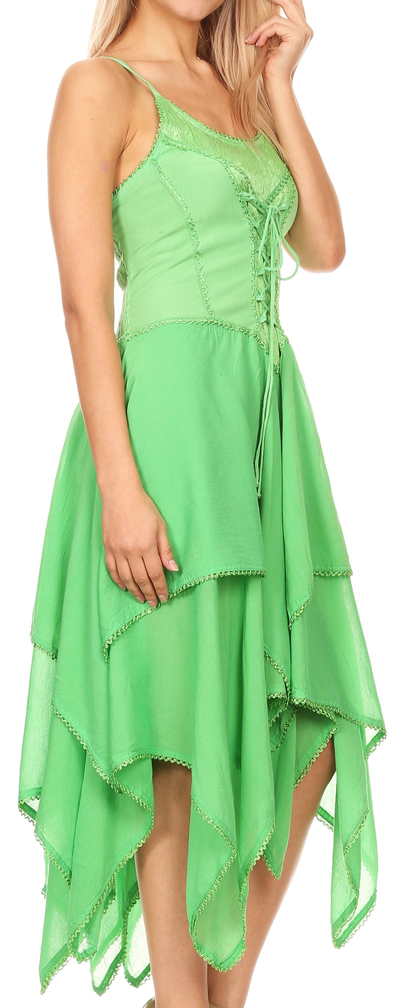 Sakkas Lady Mary Jacquard Corset Style Bodice Lightweight Handkerchief Hem Dress - Concordia Style Boutique