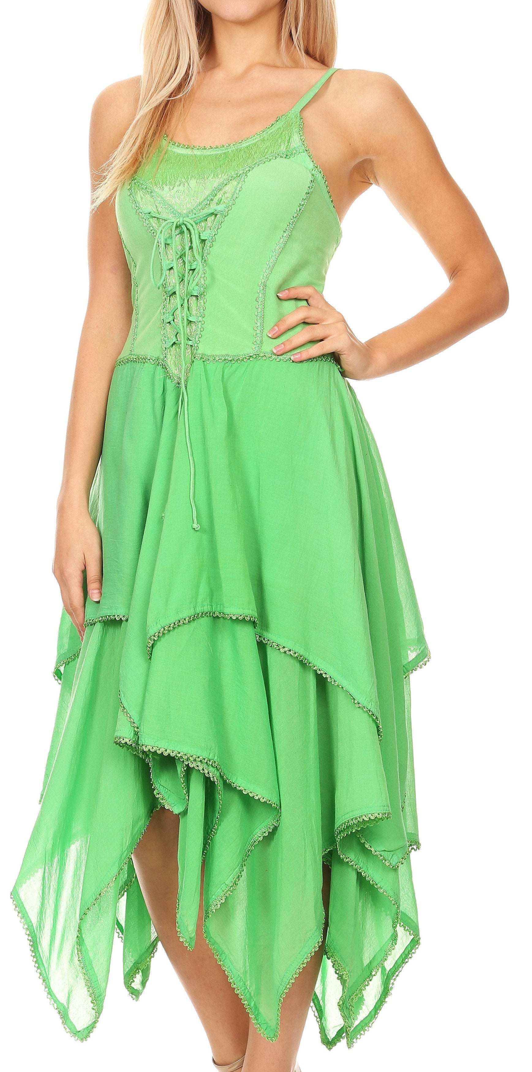 Sakkas Lady Mary Jacquard Corset Style Bodice Lightweight Handkerchief Hem Dress - Concordia Style Boutique