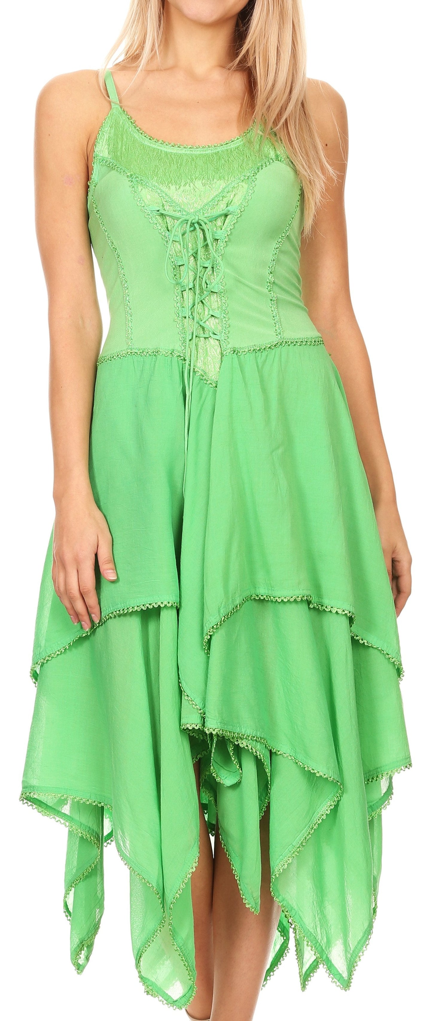 Sakkas Lady Mary Jacquard Corset Style Bodice Lightweight Handkerchief Hem Dress - Concordia Style Boutique