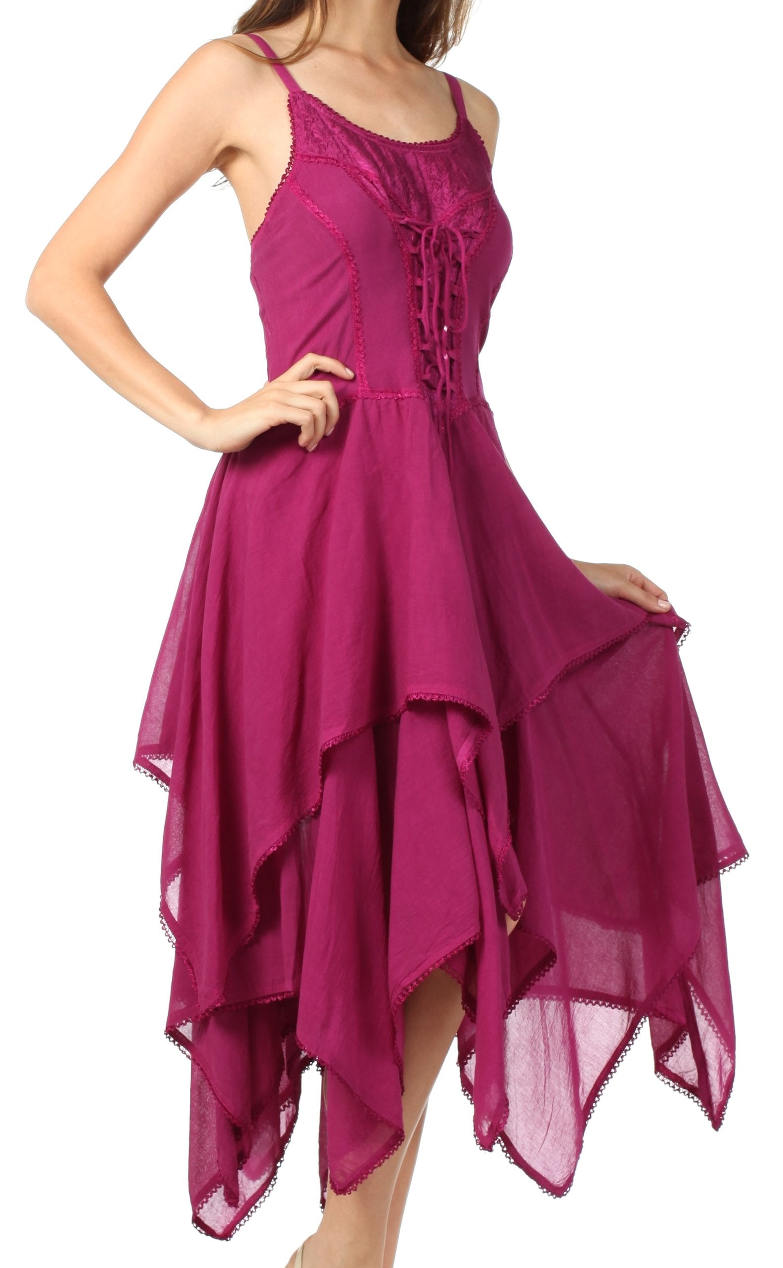 Sakkas Lady Mary Jacquard Corset Style Bodice Lightweight Handkerchief Hem Dress - Concordia Style Boutique