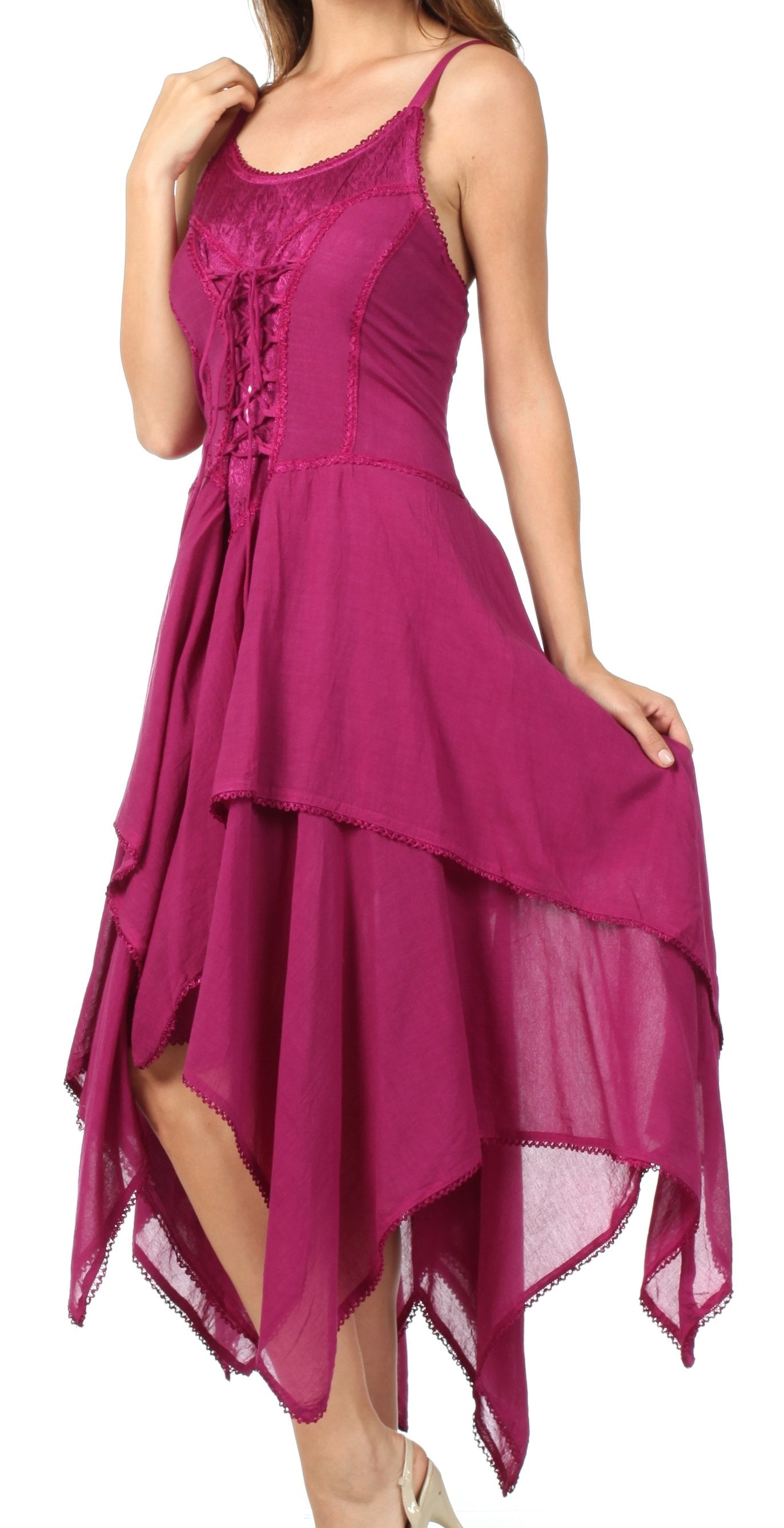 Sakkas Lady Mary Jacquard Corset Style Bodice Lightweight Handkerchief Hem Dress - Concordia Style Boutique