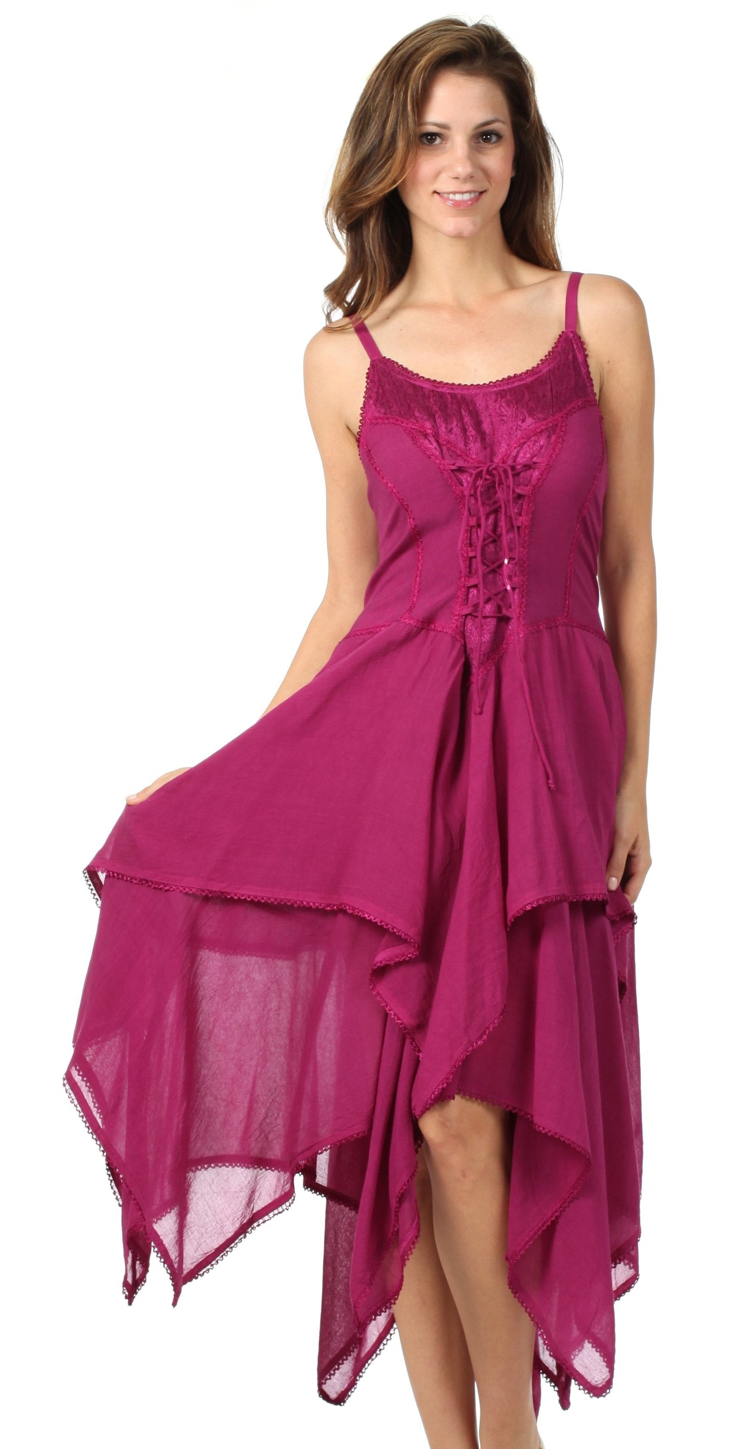 Sakkas Lady Mary Jacquard Corset Style Bodice Lightweight Handkerchief Hem Dress - Concordia Style Boutique