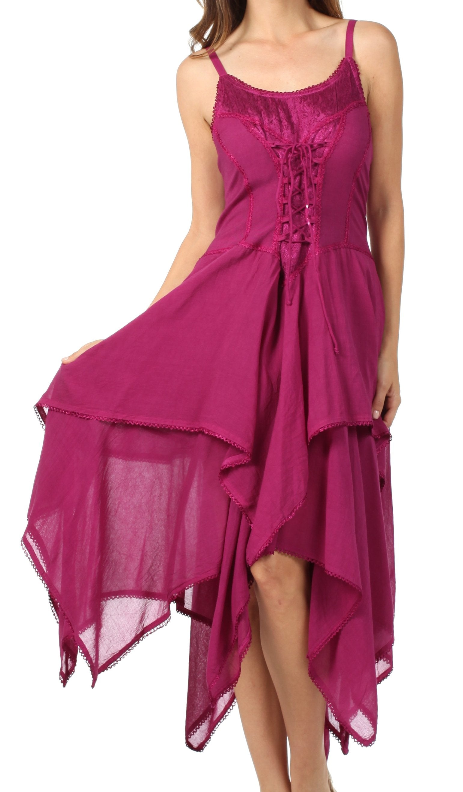 Sakkas Lady Mary Jacquard Corset Style Bodice Lightweight Handkerchief Hem Dress - Concordia Style Boutique