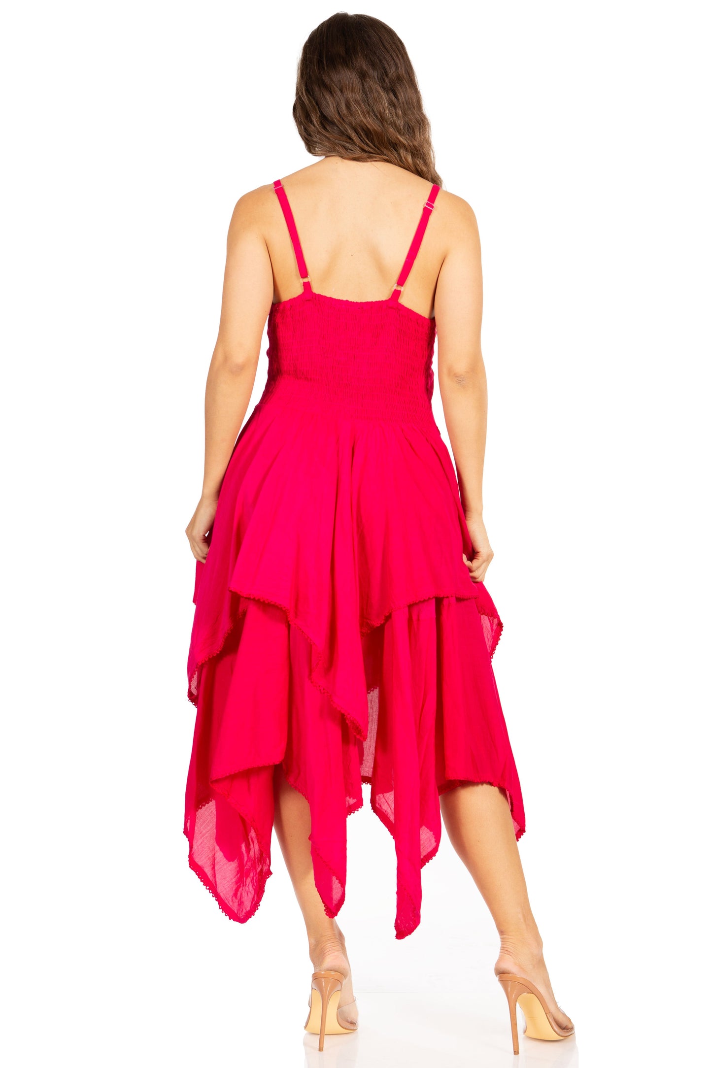 Sakkas Lady Mary Jacquard Corset Style Bodice Lightweight Handkerchief Hem Dress - Concordia Style Boutique