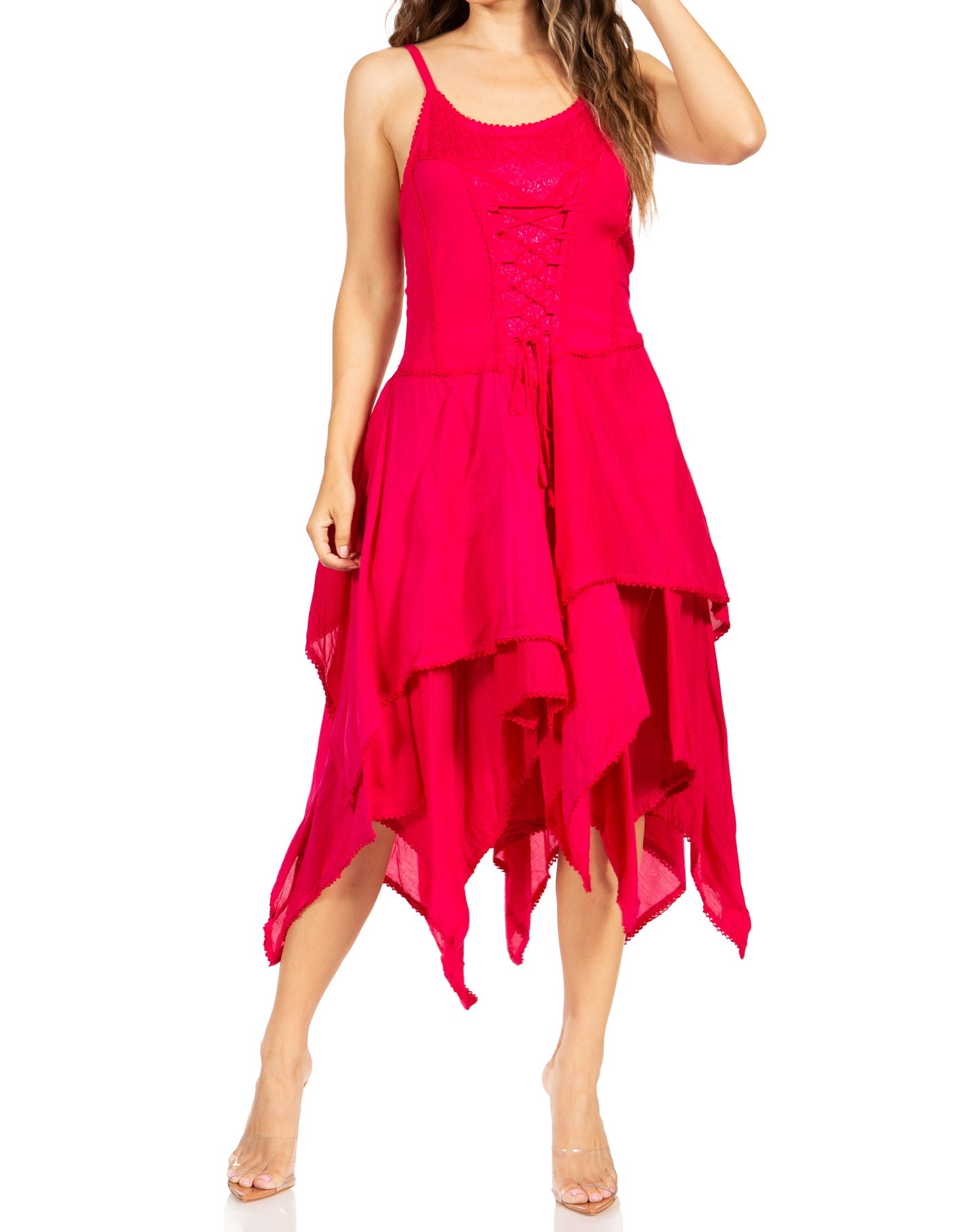Sakkas Lady Mary Jacquard Corset Style Bodice Lightweight Handkerchief Hem Dress - Concordia Style Boutique