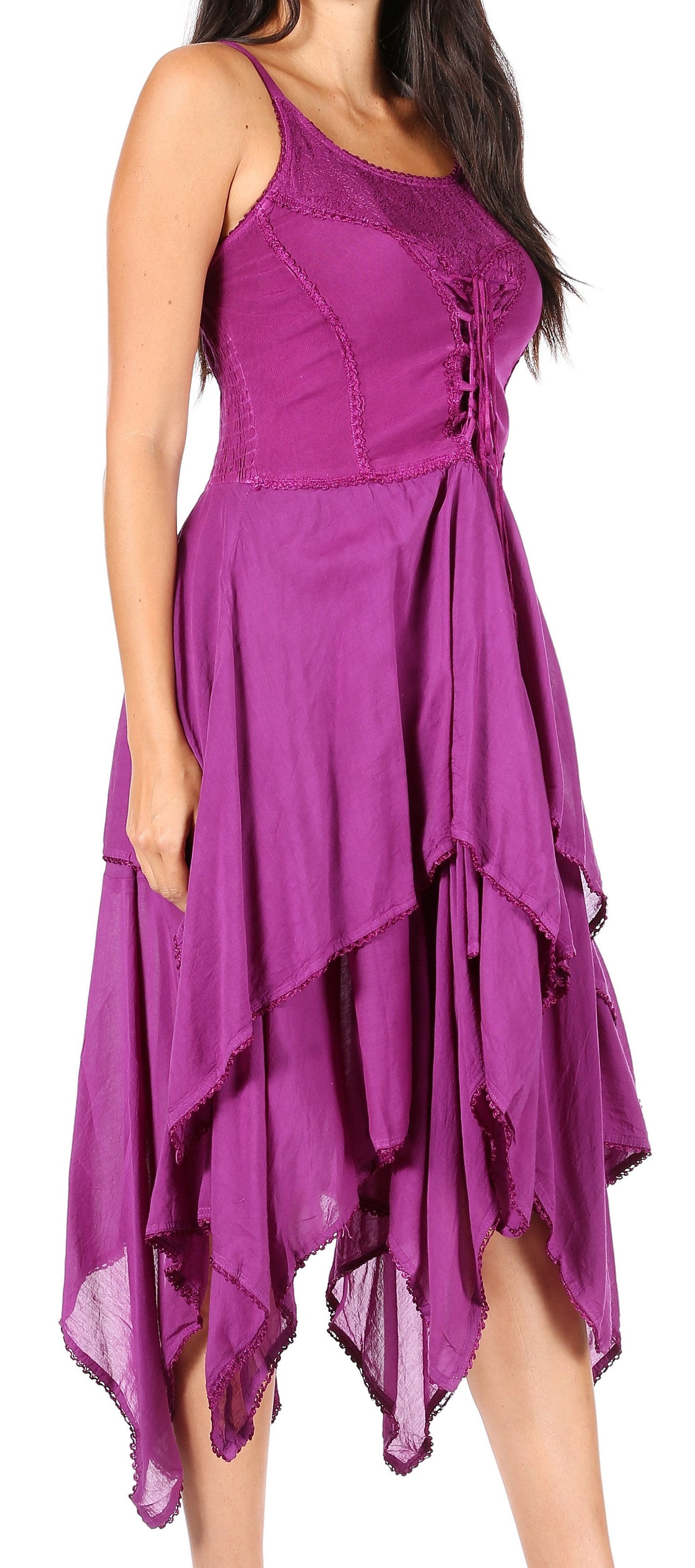 Sakkas Lady Mary Jacquard Corset Style Bodice Lightweight Handkerchief Hem Dress - Concordia Style Boutique