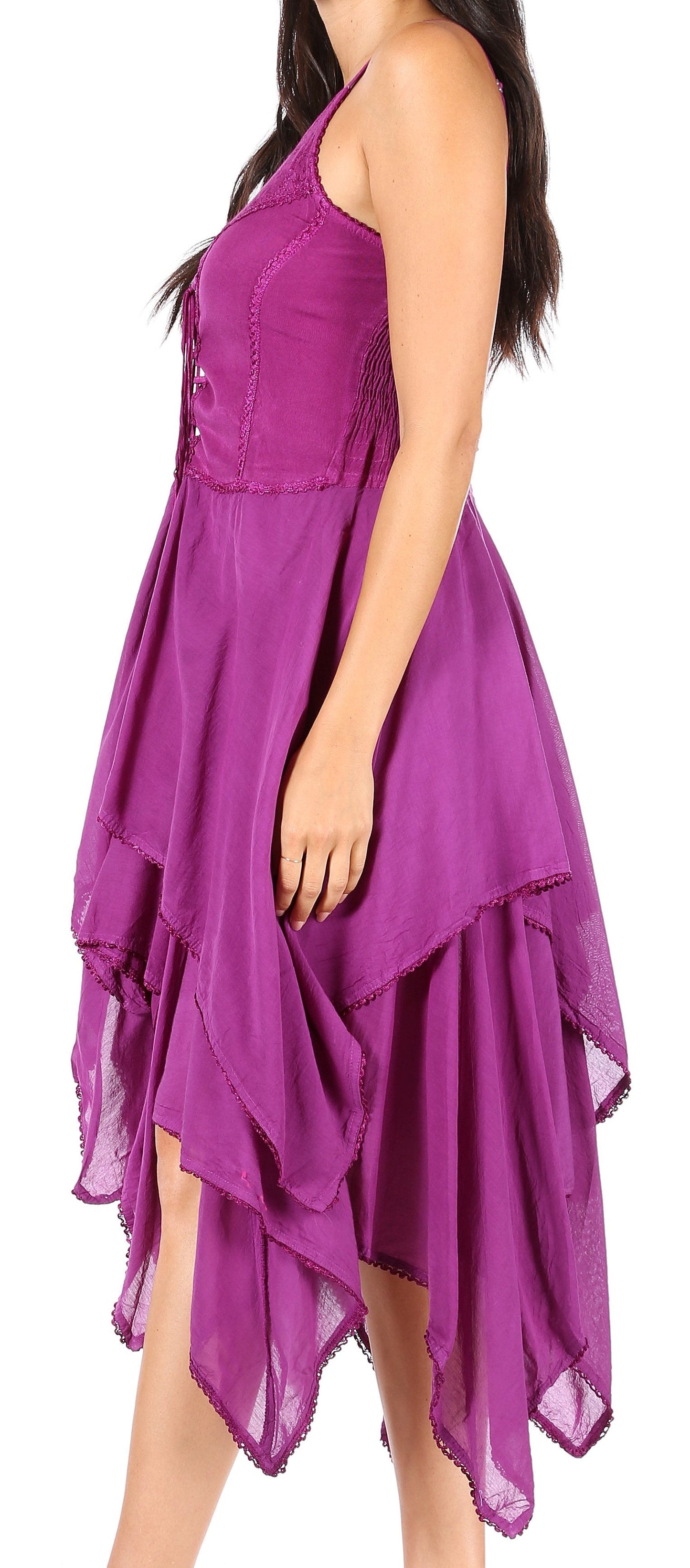 Sakkas Lady Mary Jacquard Corset Style Bodice Lightweight Handkerchief Hem Dress - Concordia Style Boutique