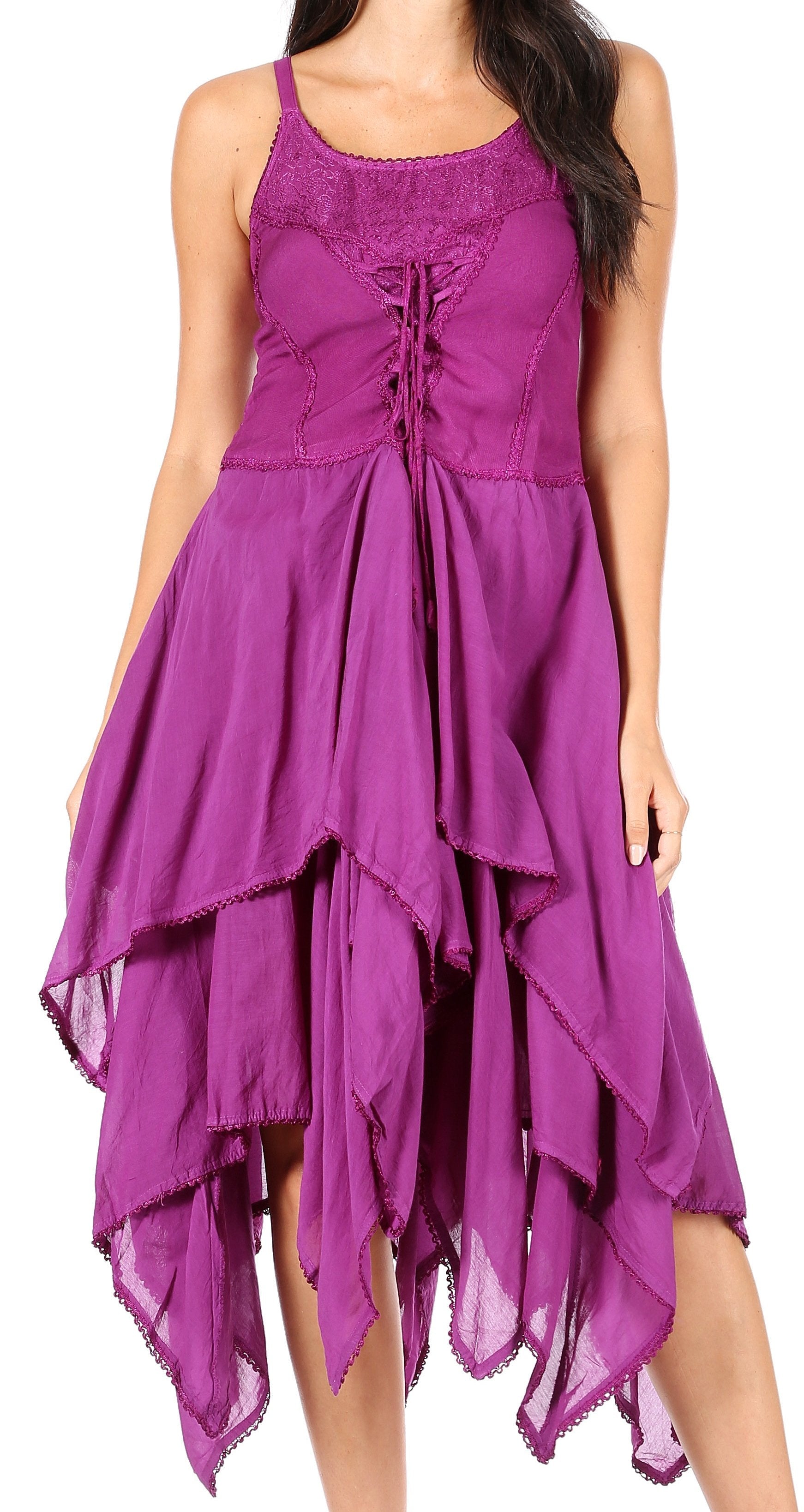 Sakkas Lady Mary Jacquard Corset Style Bodice Lightweight Handkerchief Hem Dress - Concordia Style Boutique