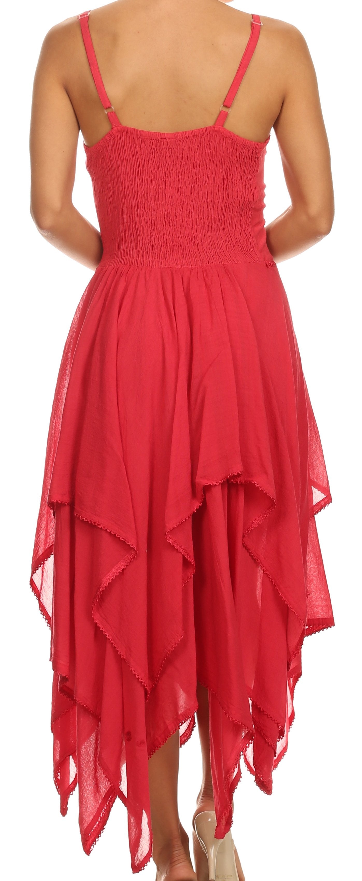 Sakkas Lady Mary Jacquard Corset Style Bodice Lightweight Handkerchief Hem Dress - Concordia Style Boutique