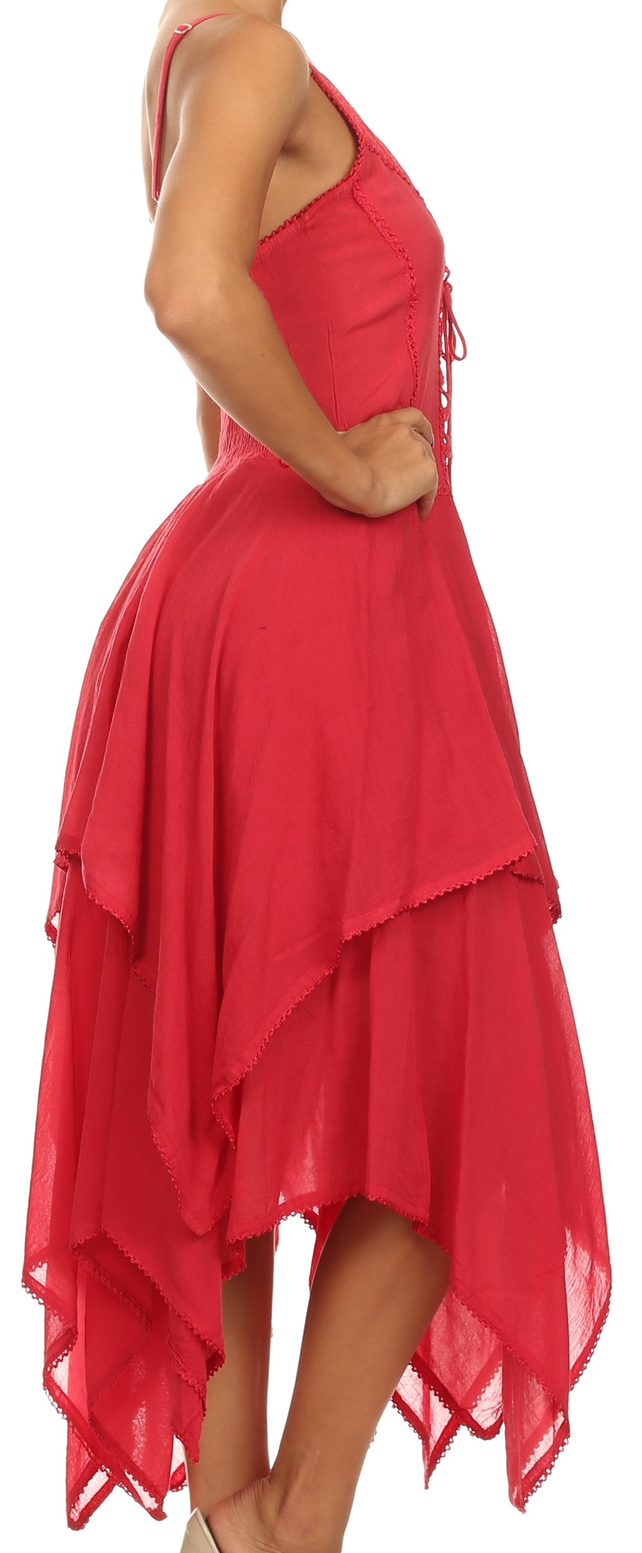 Sakkas Lady Mary Jacquard Corset Style Bodice Lightweight Handkerchief Hem Dress - Concordia Style Boutique