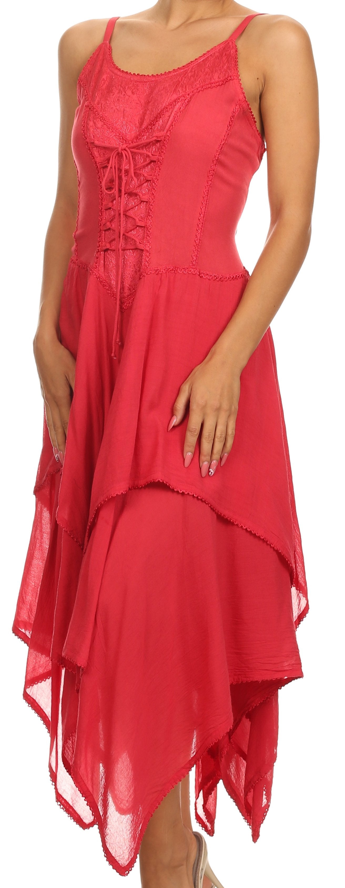 Sakkas Lady Mary Jacquard Corset Style Bodice Lightweight Handkerchief Hem Dress - Concordia Style Boutique