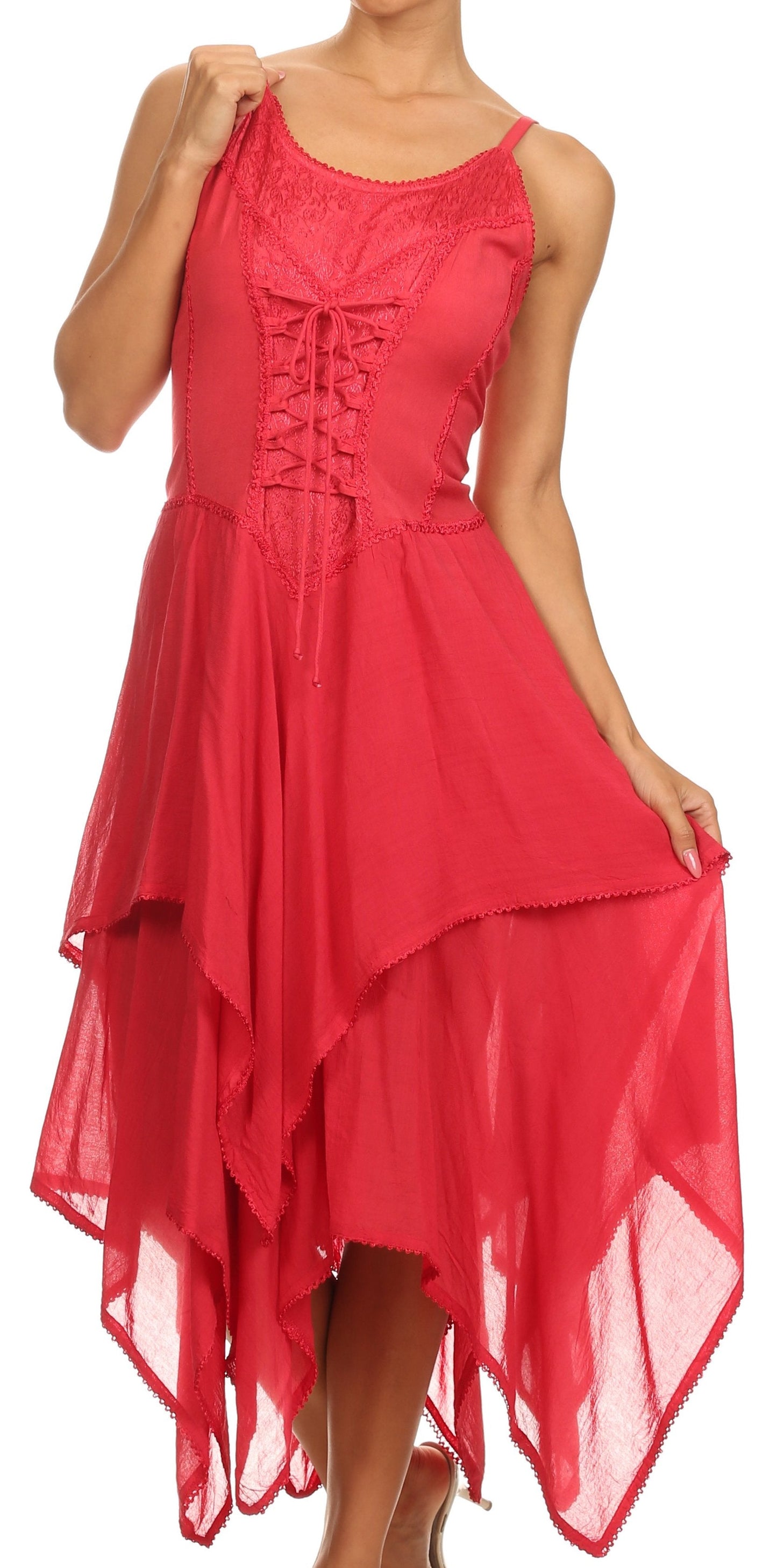 Sakkas Lady Mary Jacquard Corset Style Bodice Lightweight Handkerchief Hem Dress - Concordia Style Boutique