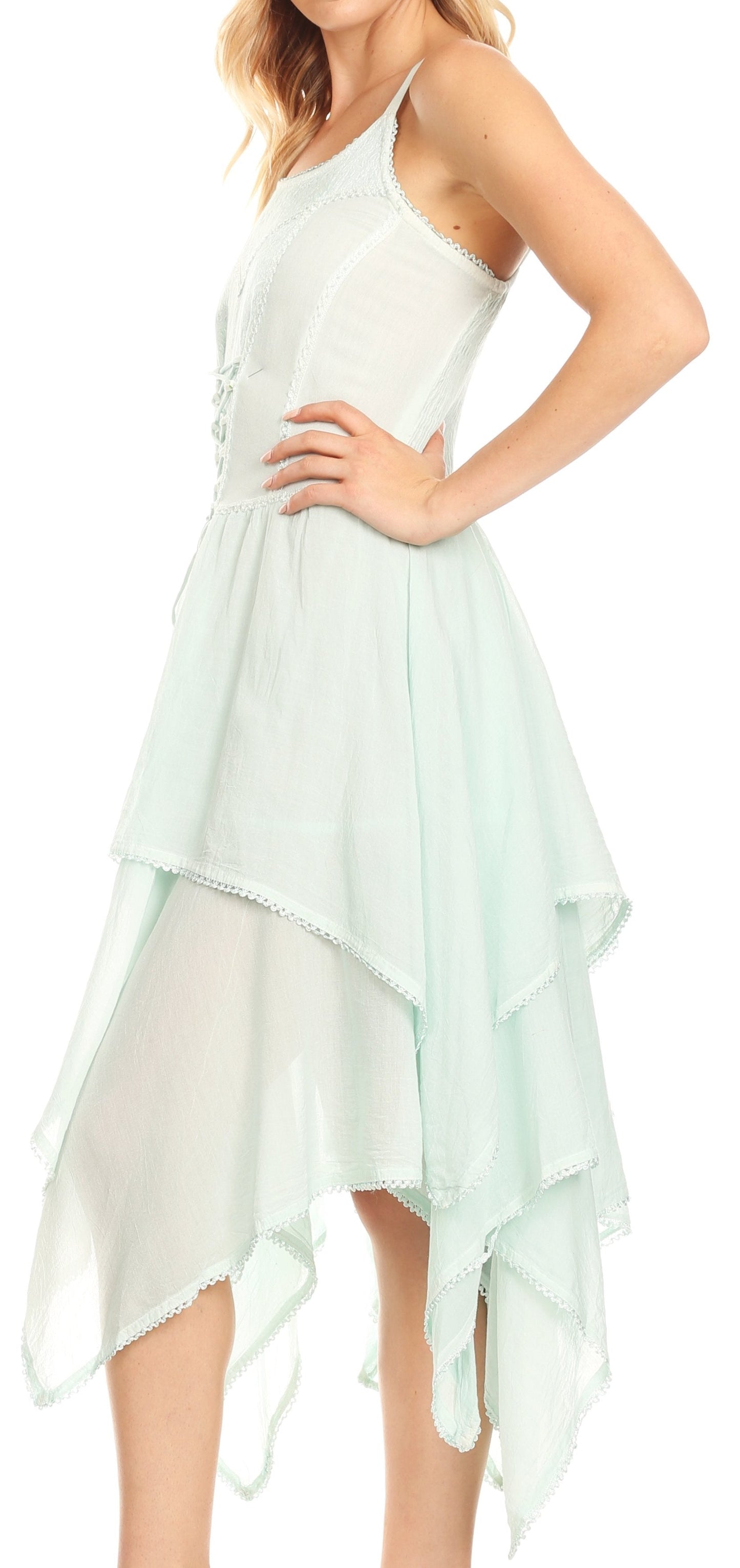 Sakkas Lady Mary Jacquard Corset Style Bodice Lightweight Handkerchief Hem Dress - Concordia Style Boutique