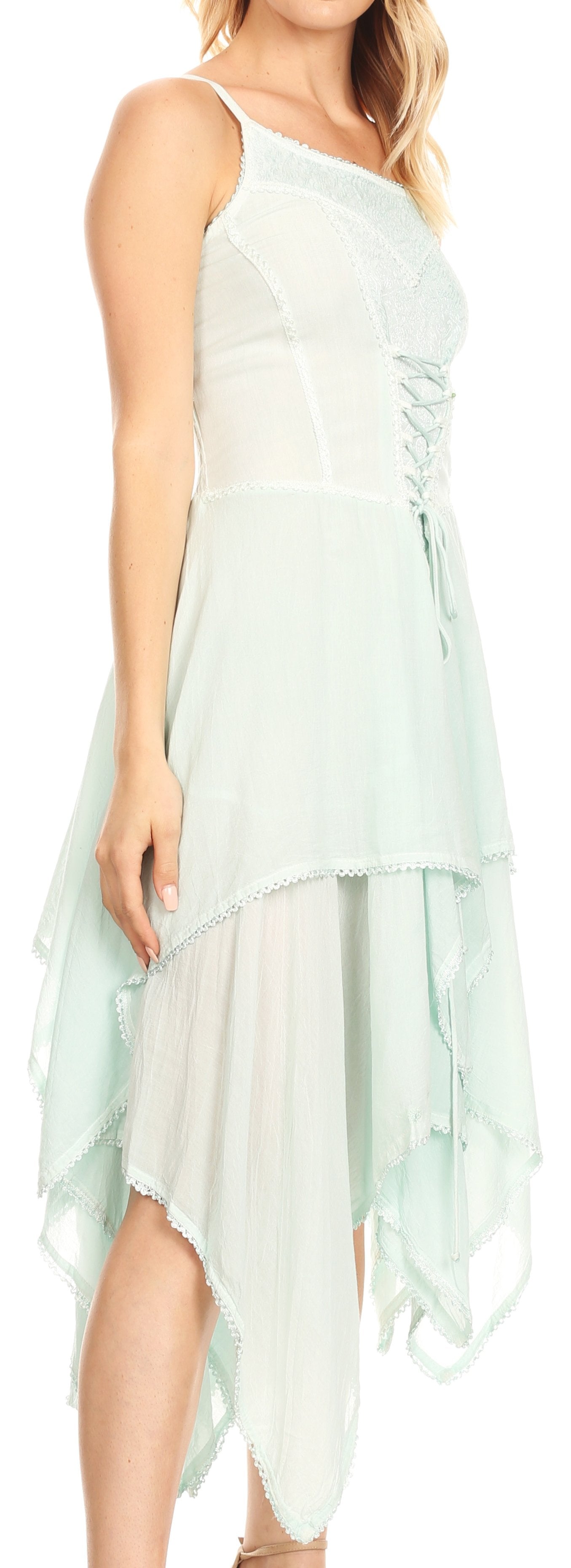 Sakkas Lady Mary Jacquard Corset Style Bodice Lightweight Handkerchief Hem Dress - Concordia Style Boutique