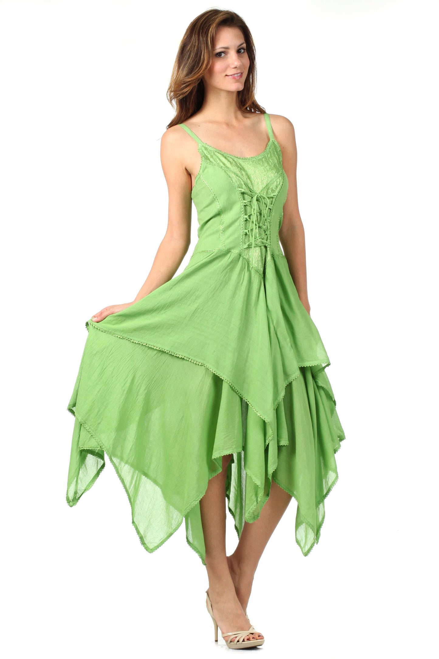 Sakkas Lady Mary Jacquard Corset Style Bodice Lightweight Handkerchief Hem Dress - Concordia Style Boutique