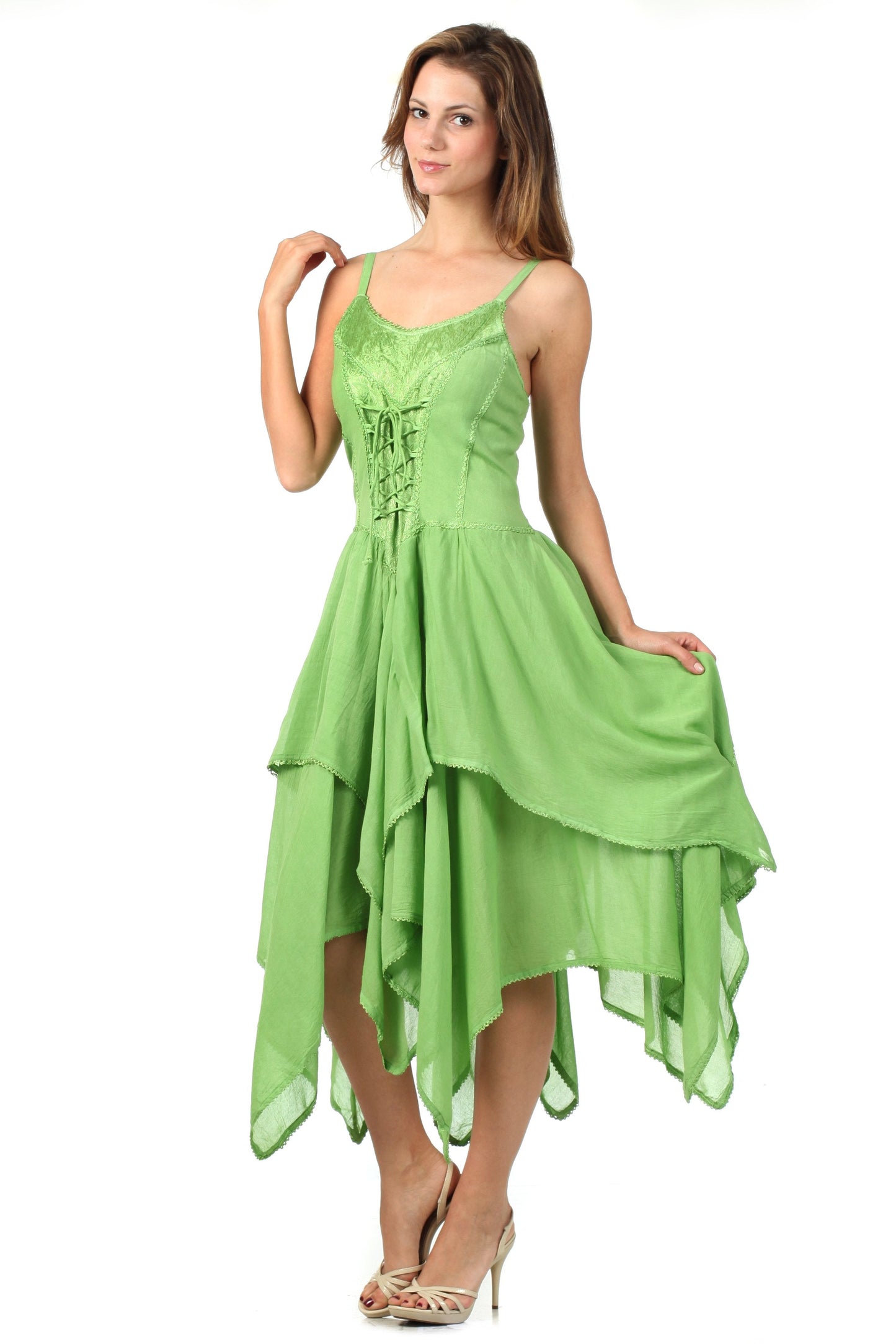 Sakkas Lady Mary Jacquard Corset Style Bodice Lightweight Handkerchief Hem Dress - Concordia Style Boutique