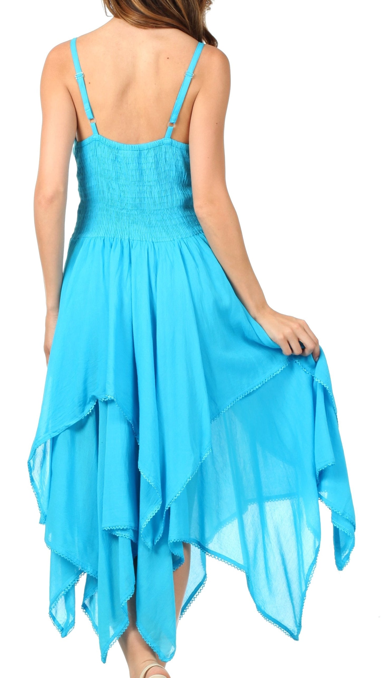 Sakkas Lady Mary Jacquard Corset Style Bodice Lightweight Handkerchief Hem Dress - Concordia Style Boutique