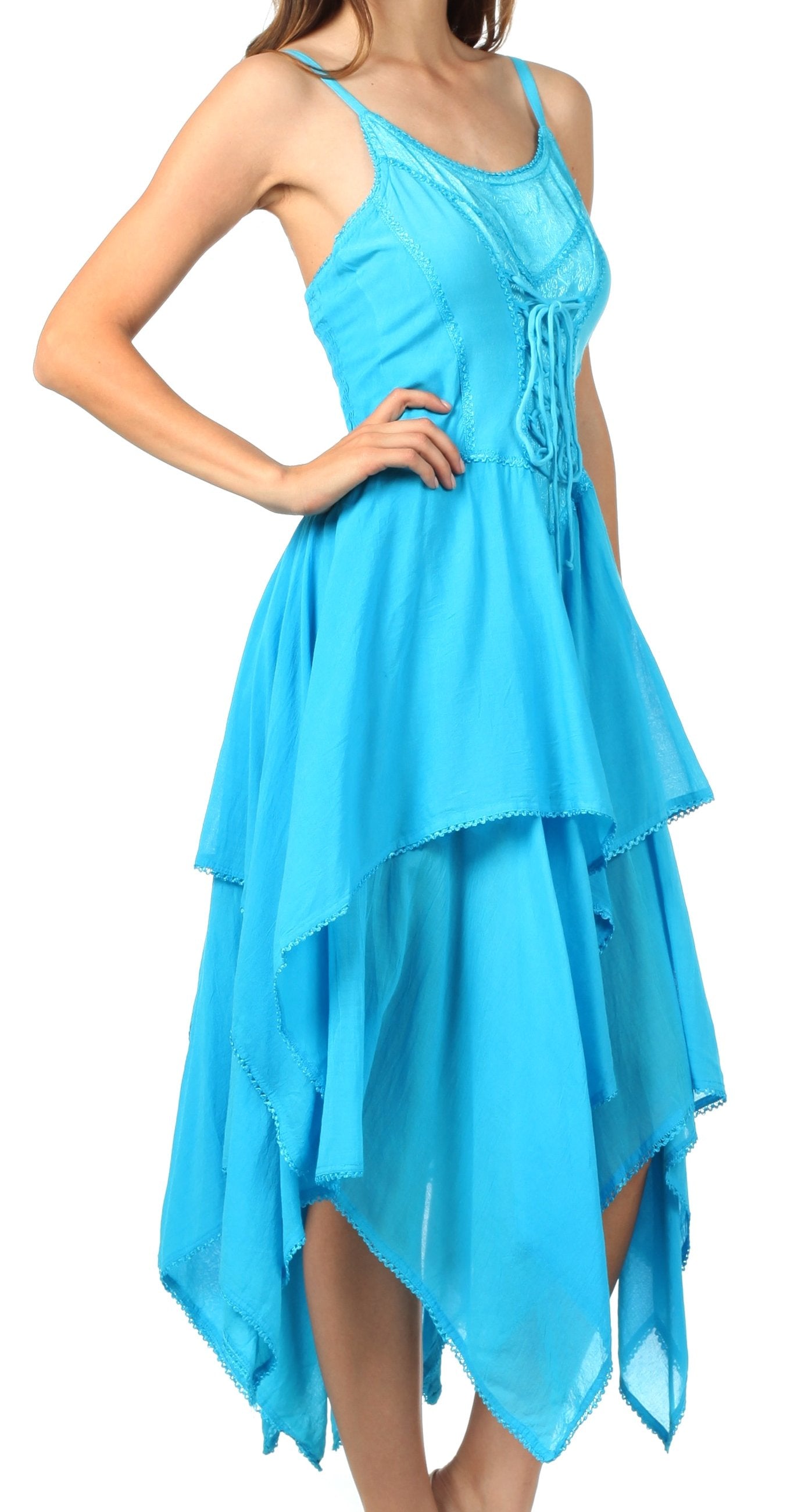 Sakkas Lady Mary Jacquard Corset Style Bodice Lightweight Handkerchief Hem Dress - Concordia Style Boutique