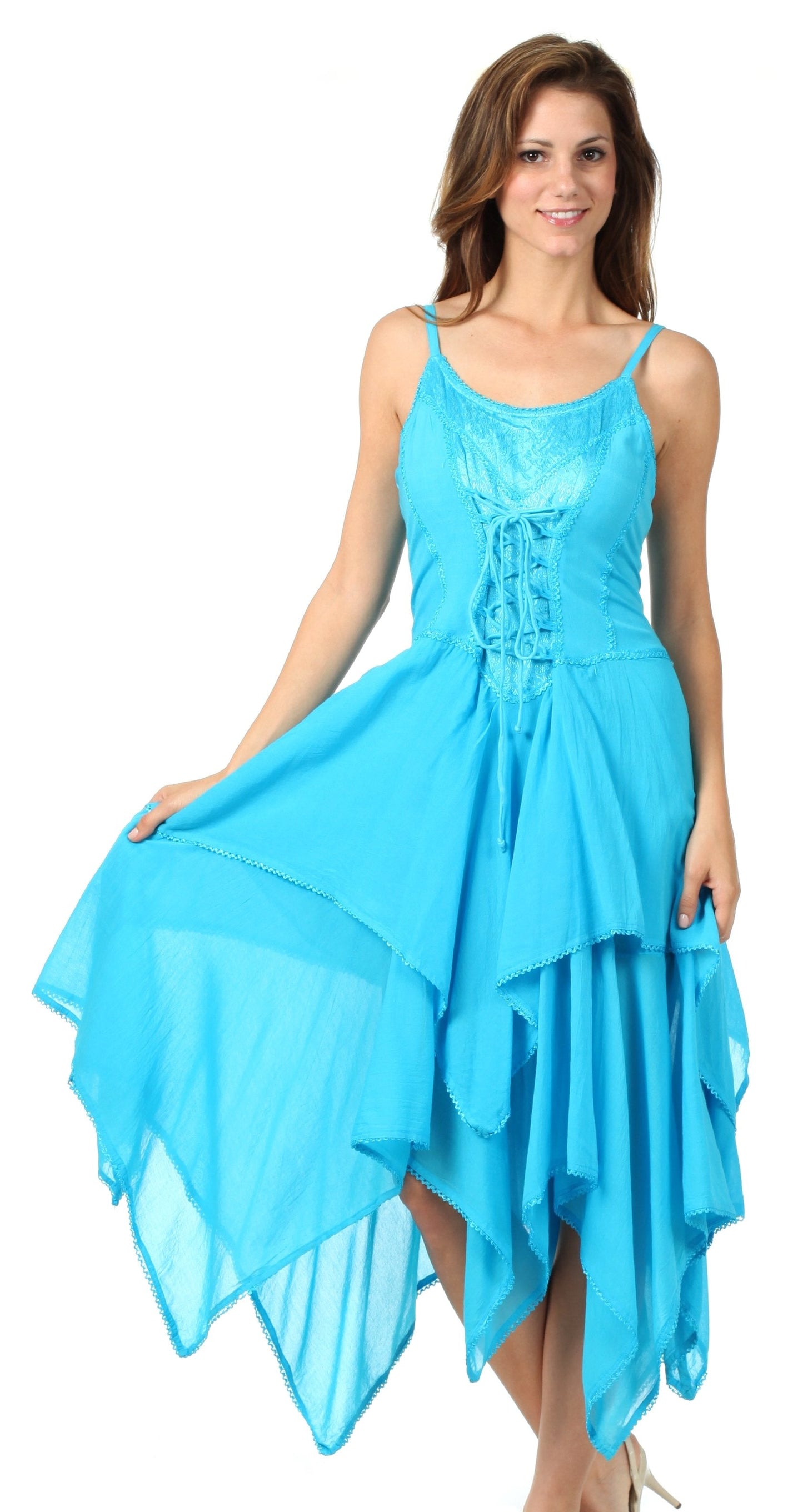 Sakkas Lady Mary Jacquard Corset Style Bodice Lightweight Handkerchief Hem Dress - Concordia Style Boutique